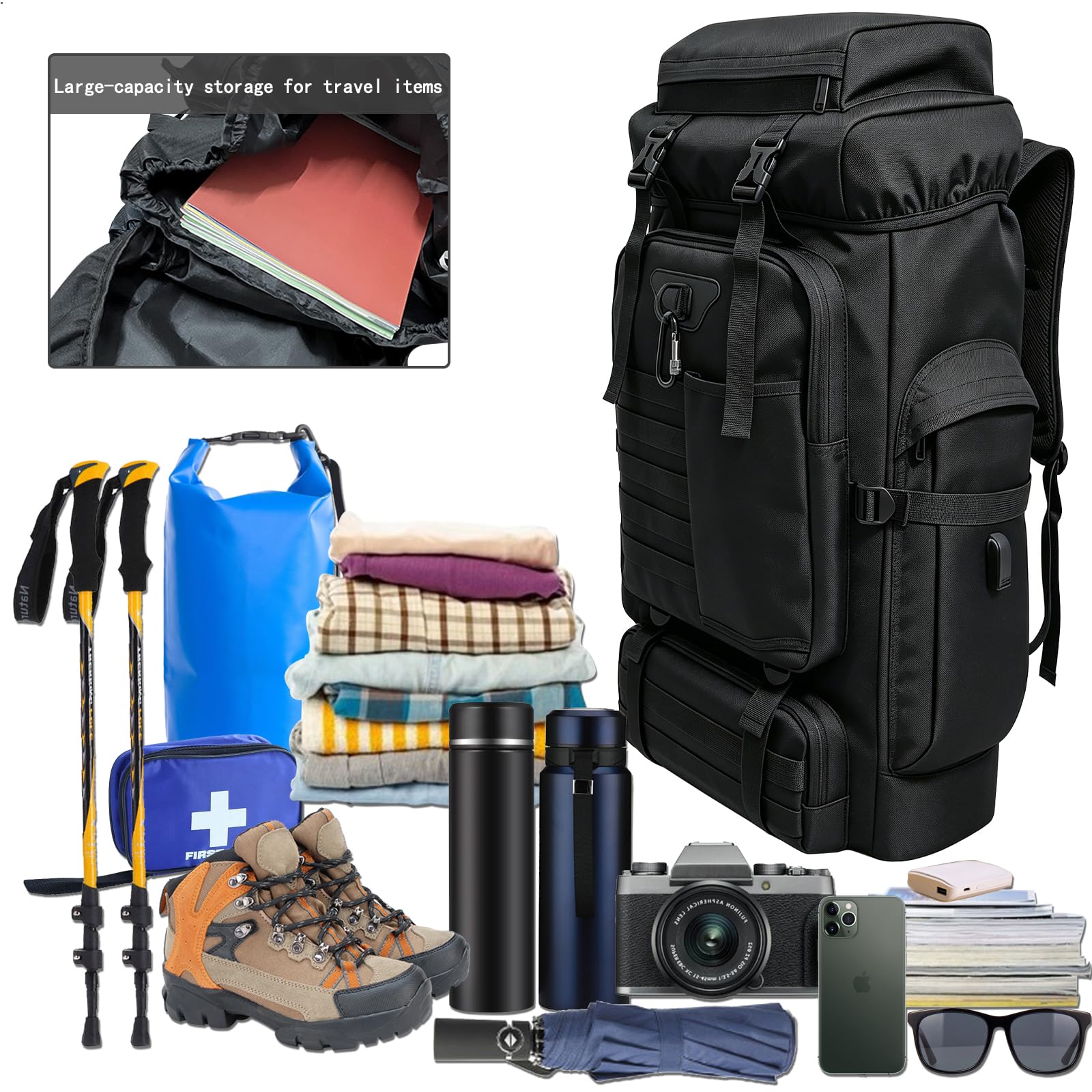 80l Camping Piesze Wycieczki Plecak, duży Survival polowanie plecak Mężczyzn, Wodoodporny Plecak Taktyczny Dla Mężczyzn Kobiety, lekki Molle Wojskowy Plecak Na Zewnątrz Podróży
