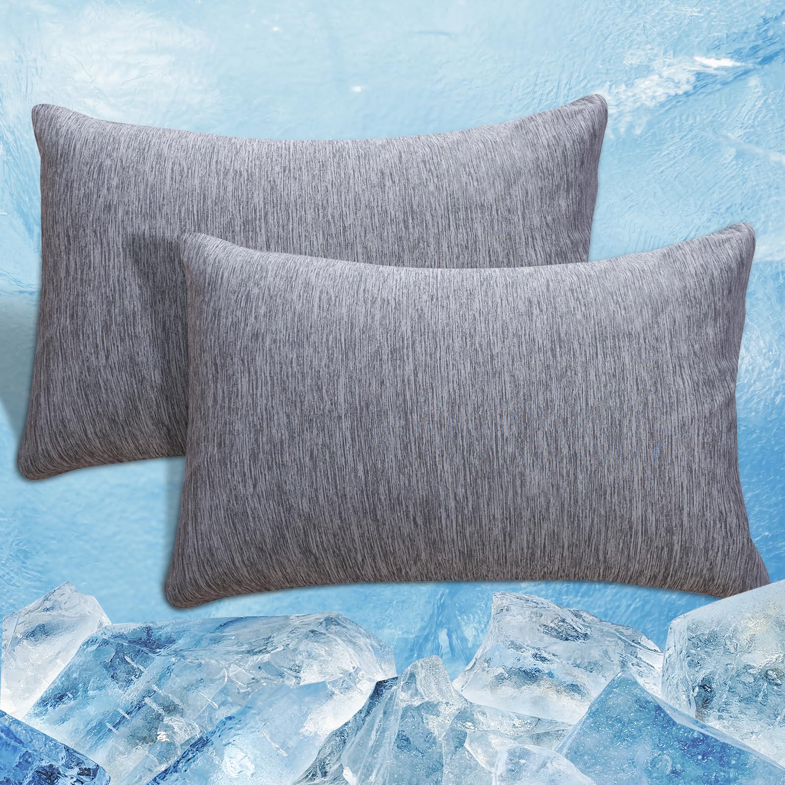 RUMBALUXY kühlende Kissenbezüge 2er-Set, 50 x 75 cm Q-Max > 0,45 Arc-Chill Faser für Heißschläfer, Schwangere & bei Nachtschweiß–Weicher als Seide, Atmungsakti mit Reißverschluss, Grau
