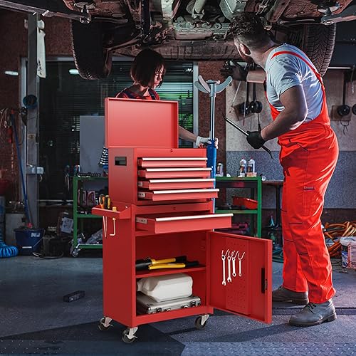 Miniatura 2 de DORTALA Armario de herramientas rodante, organizador de caja de herramientas con 5 cajones deslizantes, sistema de bloqueo, caja de herramientas con