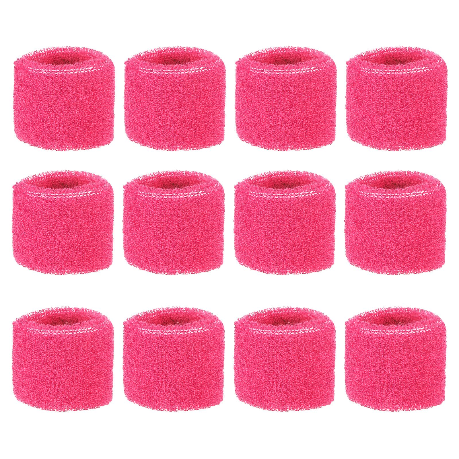PATIKIL Sports Wristbands 8x5cm, 12 Pcs Wrist Sweatband Absorbent Cotton Terry Cloth Wrist Bands for Competitions Tennis Basketball Working Out Athletic Running, Rose Red โ image 1