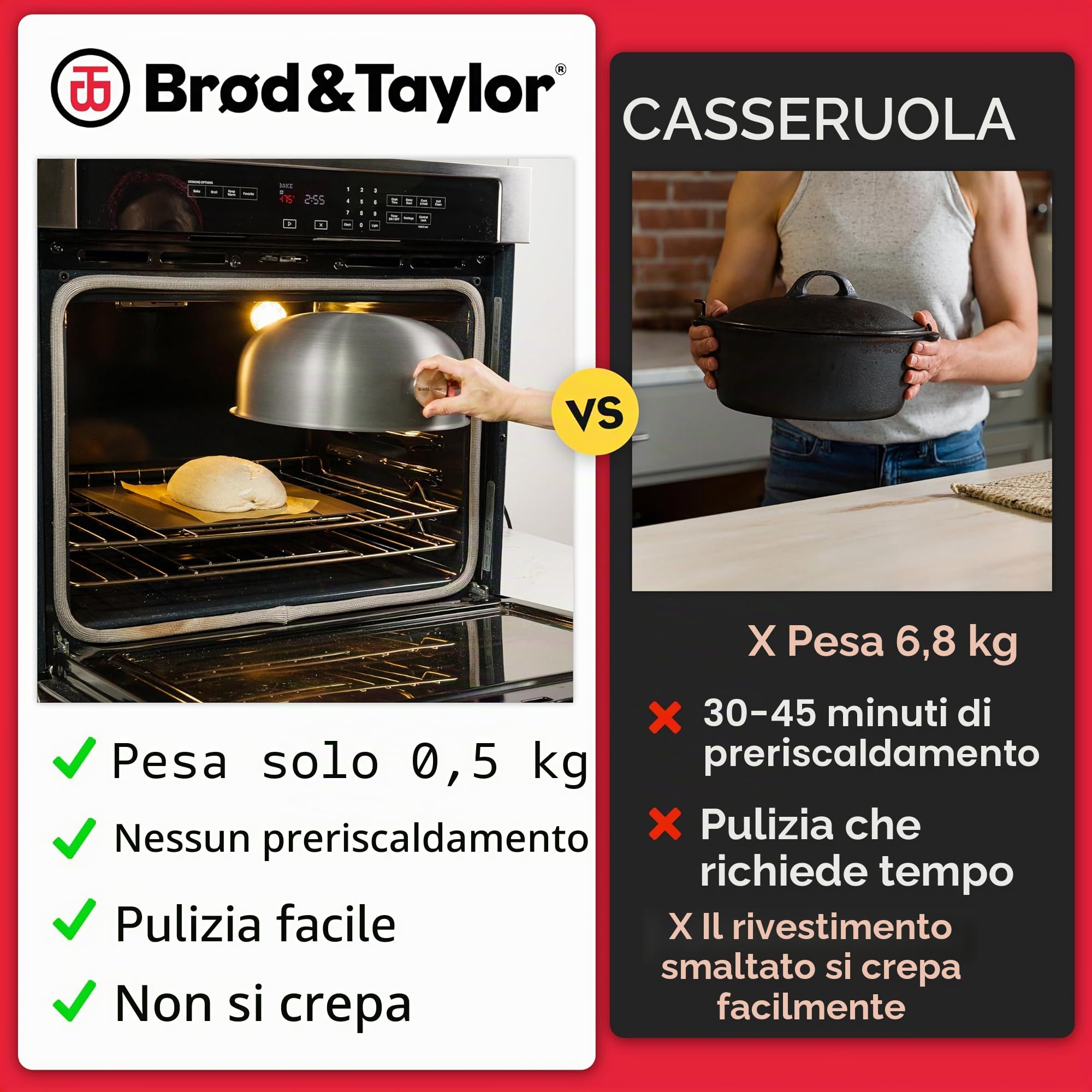 Brod & Taylor Guscio di cottura ultraleggero per pane a lievitazione naturale (Boule) - Non è necessario preriscaldare per crosta croccante e cottura uniforme
