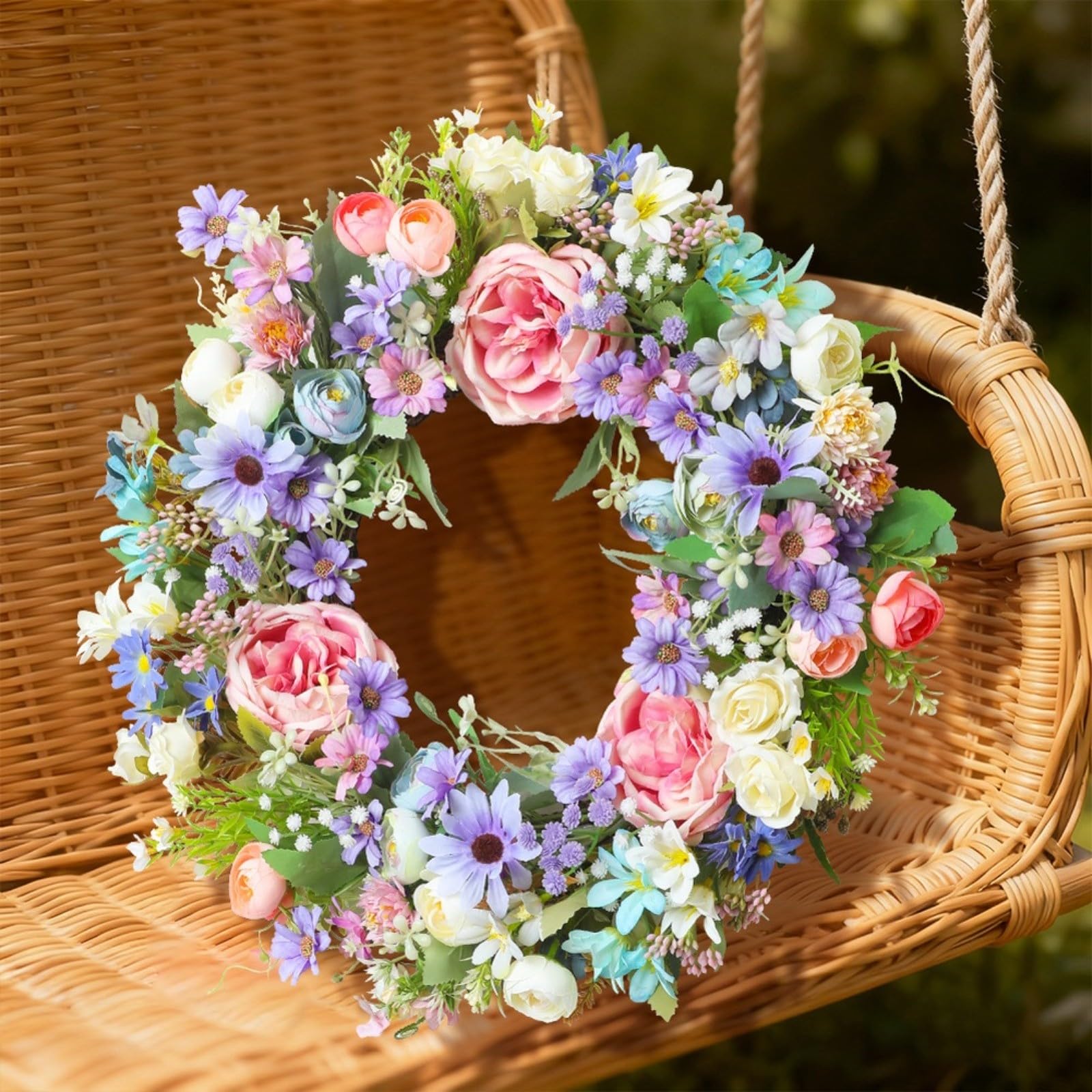 Ghirlanda artificiale primaverile 45 cm peonia crisantemo floreale decorazione da parete per interni casa San Valentino Pasqua festa della mamma rosa