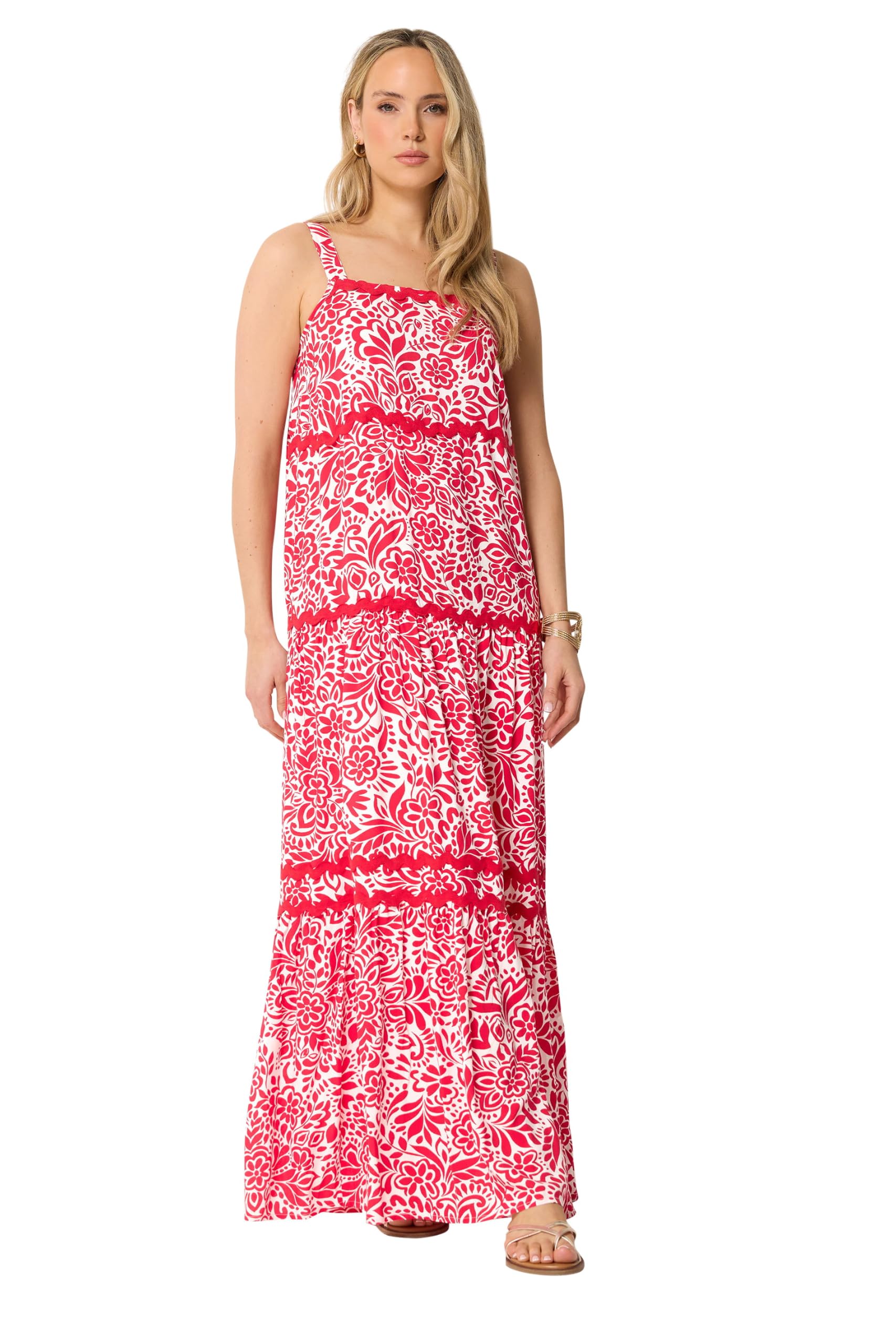 Long Tall Sally Women's Red Tall Floral Contrast Swirl Maxi Dress In | : Size 18
