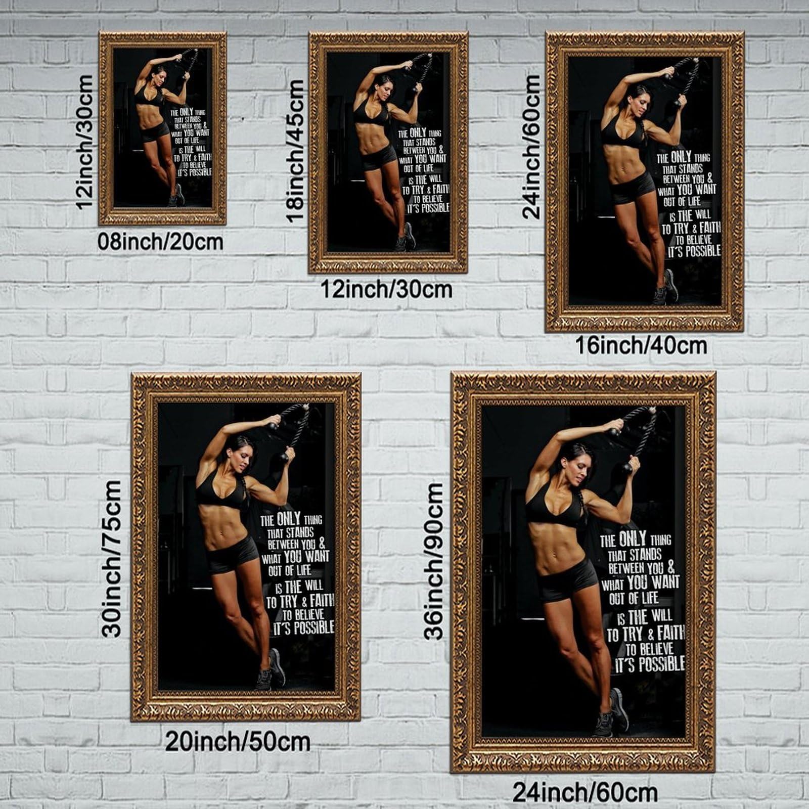 Poster su tela con citazione motivazionale "Only Thing", stampa artistica da parete, per soggiorno, camera da letto, decorazione retrò, cornice dorata: 40,6 x 61 cm (lunghezza x larghezza)