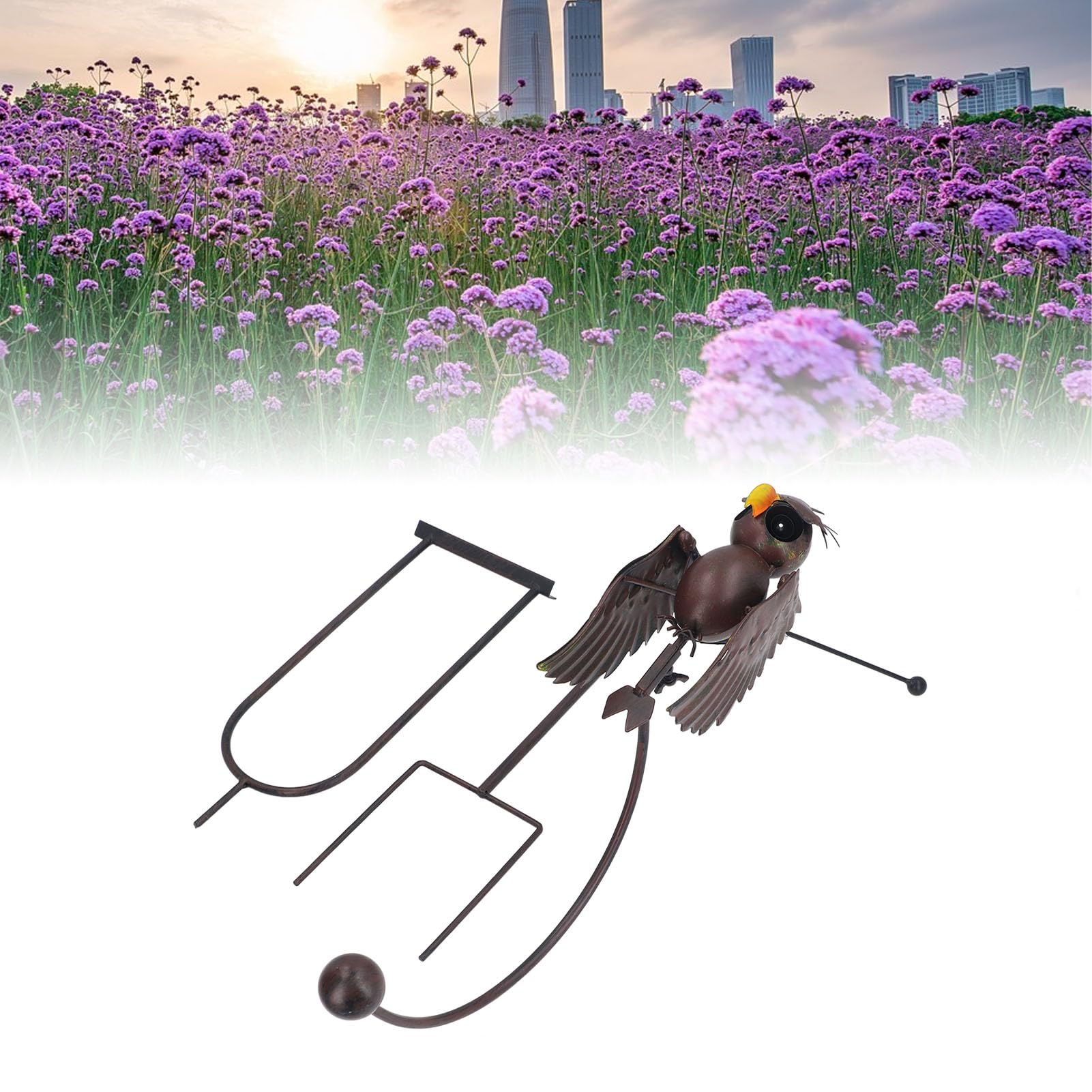 Chouette de Jardin en Fer, Girouette Décorative à Ailes Battantes
