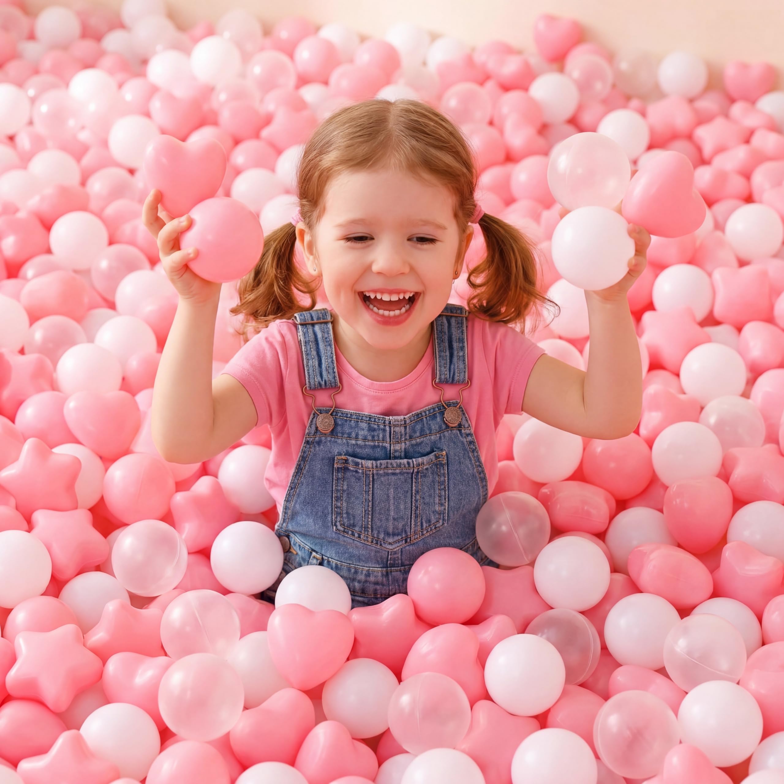 Photo 1 of RoundFunny 100 Pieces Balls for Kids Star Heart Shape Plastic Balls for Toddler Playpen 2.17'' Play Toy for Crawl Tunnel Inflatable Pool Birthday Party Decoration