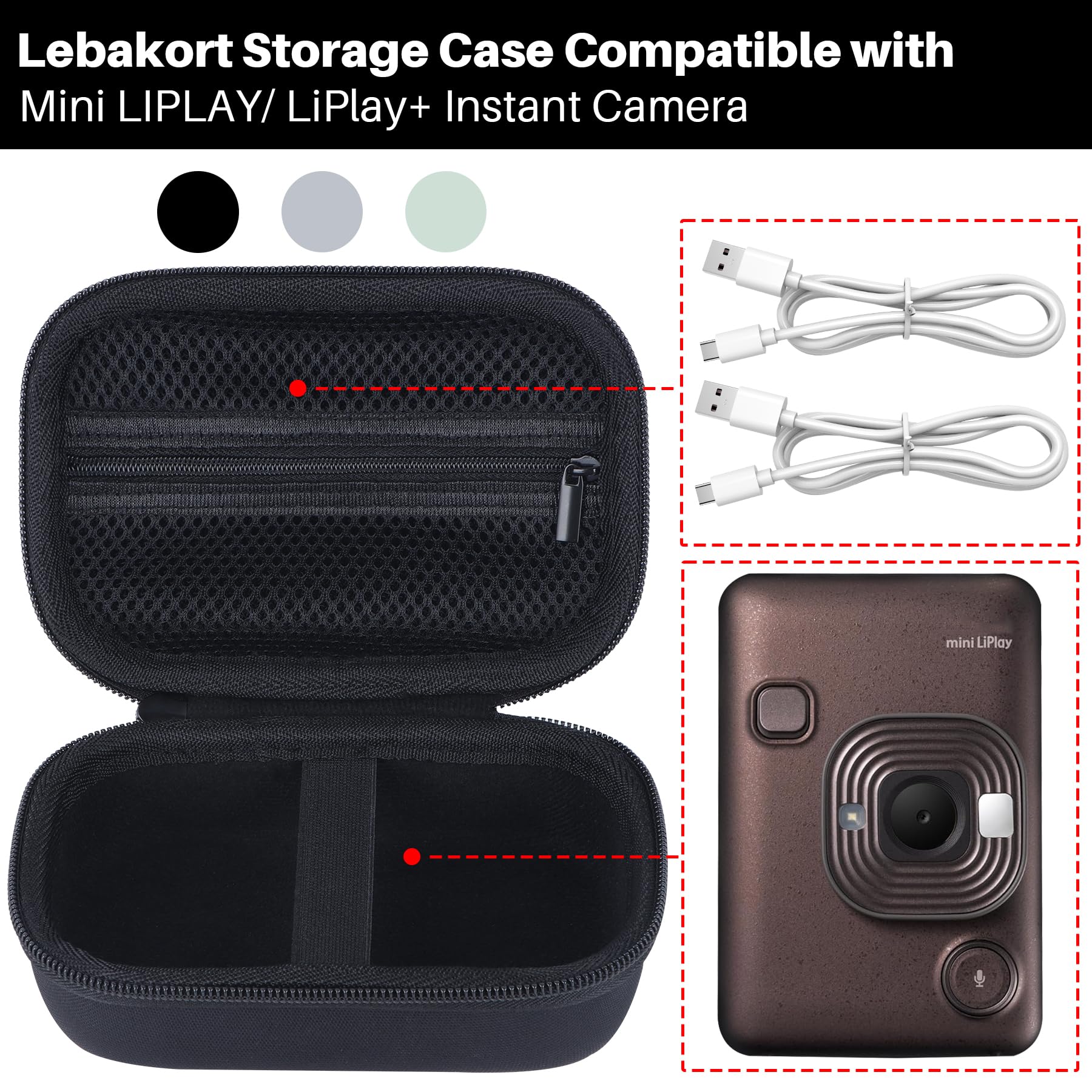 Lebakort Twarda obudowa kompatybilna z hybrydowym aparatem Fujifilm Instax Mini Liplay+/Liplay do natychmiastowego filmowania i drukowania zdjęć, Żółty+zielony, 15×10×8 cm, Klasyczny