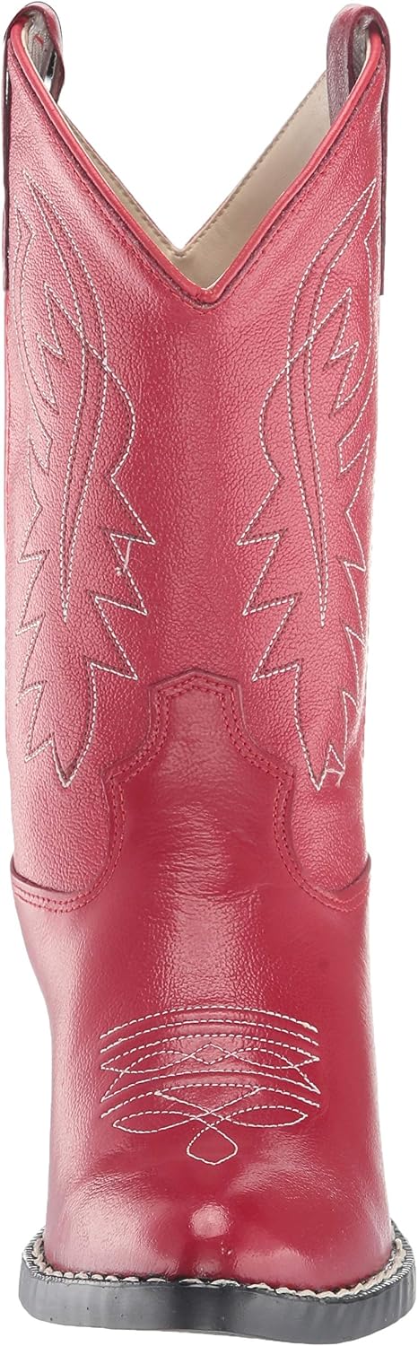 OLD WEST Children's Narrow J Toe Boots, Color: Red, Size: 3, Width: D (8116-3)