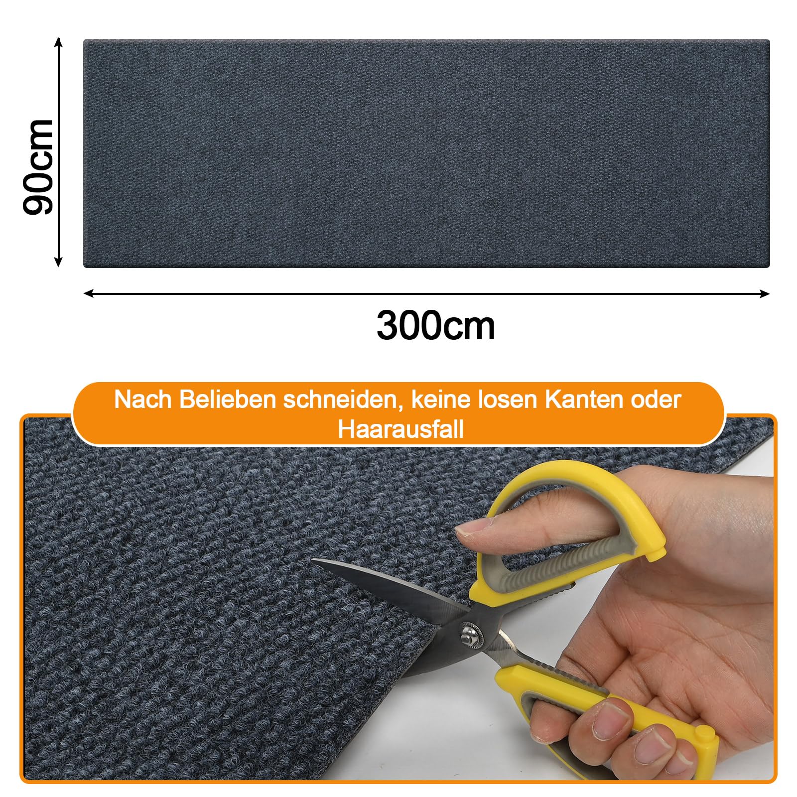 90x300cm Teppich Läufer Flur rutschfest Schmutzfangmatte Grau | 3m Langer Teppichläufer PVC Waschbar Flurteppich Schmutzfangläufer Küchenteppich Meterware Fußmatte für Eingänge, Küche, Büro
