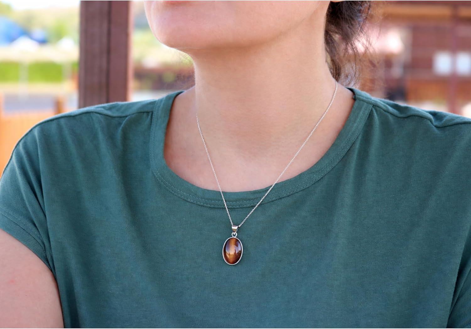 Solid Sterling Silver 925 Oval Gemstone Handmade Small Pendant Necklace for Women & Men - Image 4