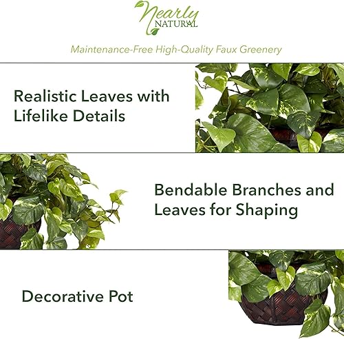 Miniatura 2 de Nearly Natural 6681 potus de seda con maceta, decorativa, color verde