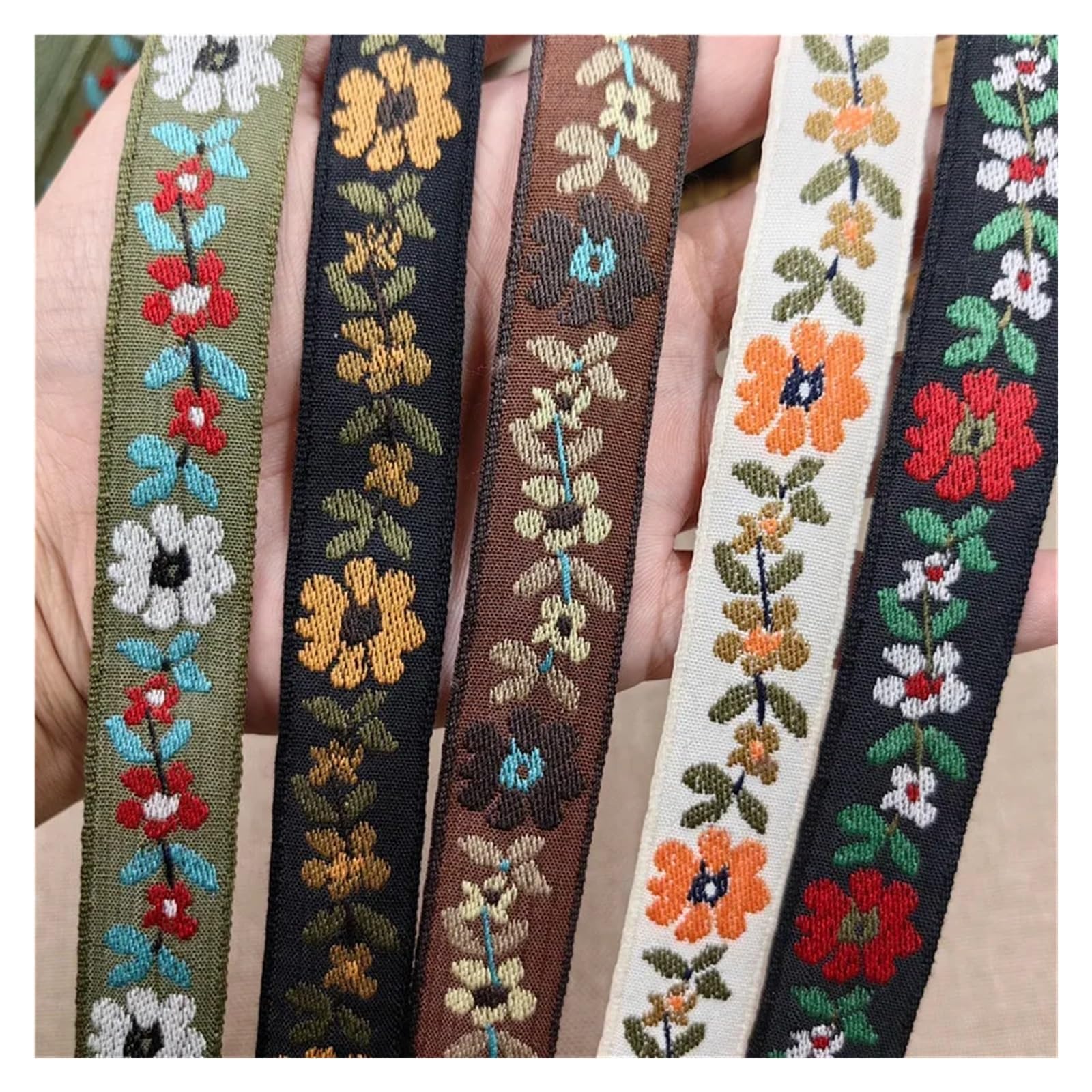 Wstążka tkana żakardowa, Taśma żakardowa 3 jardy 2 cm wielokolorowa bawełniana haftowana do kołnierzyków z taśmy(Brown)