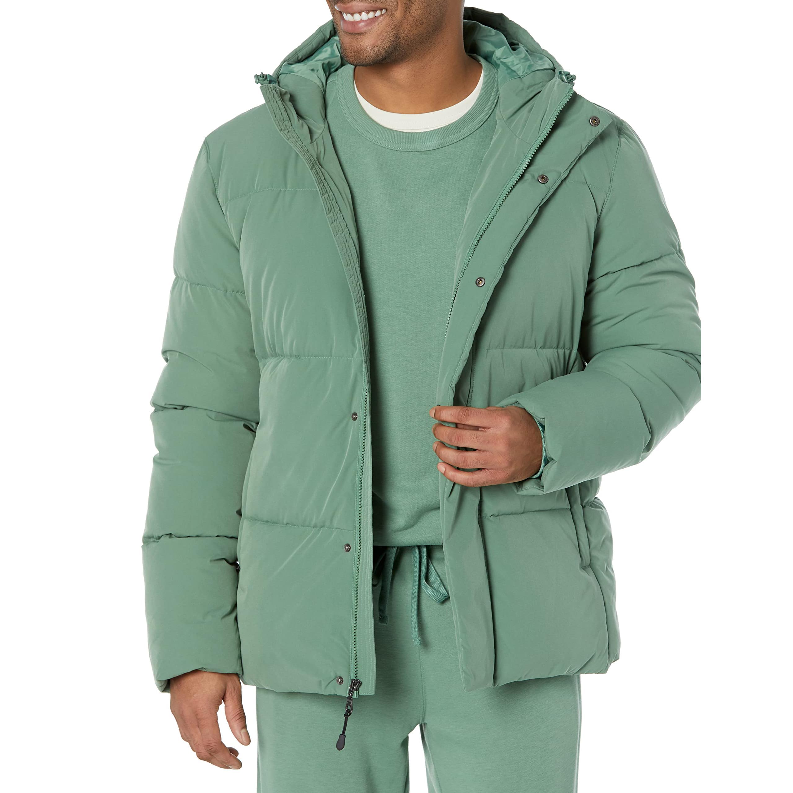 Amazon Essentials Men's Mid-Length Winter Jacket Hooded Puffer Coat (Available in Big &amp; Tall)