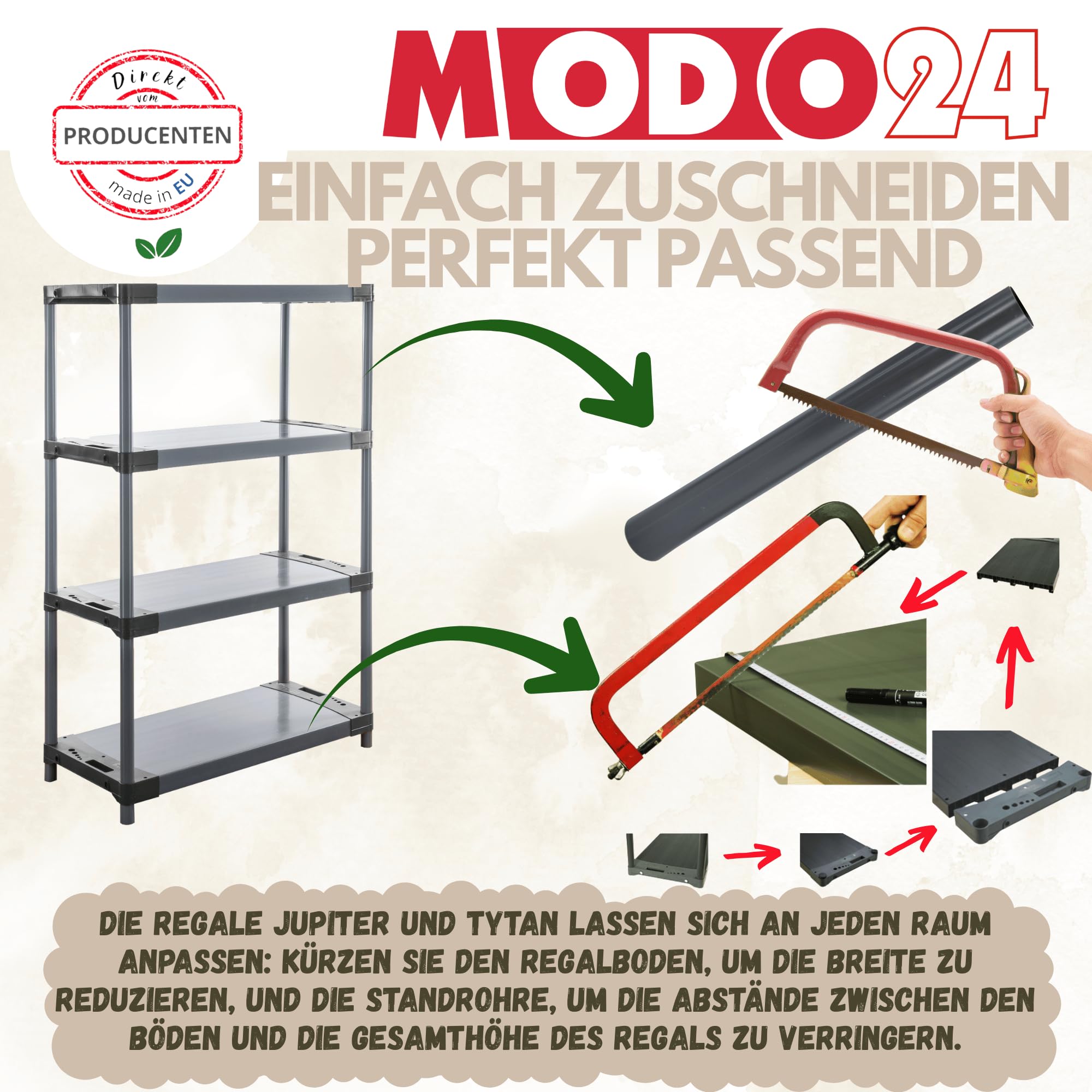 Plastikregal Kunststoff- Steckregal Werkstatt- Kellerregal Höhe 138 cm Tytan-4 (90 cm, Grau)