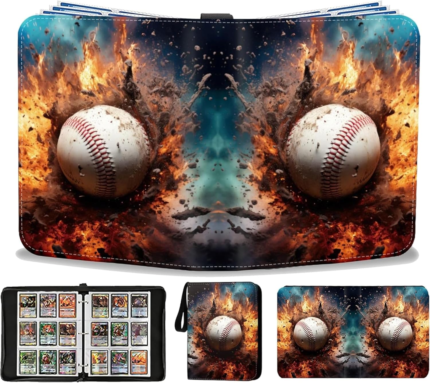 Baseball Card Binder 900 Pockets, Trading Card Collection Sports Card Binder with 50 Removable Sleeves, Double Sided Pocket Sport Card Holder PU Leather Collectible Trading Card Albums Storage