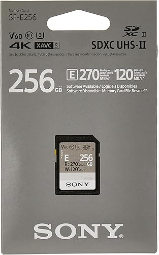 Sony Tarjeta SDXC UHS-II serie E 256GB, V60, CL10, U3, Max R270MBS, W120MBS (SF-E256T1), negro, pequeña