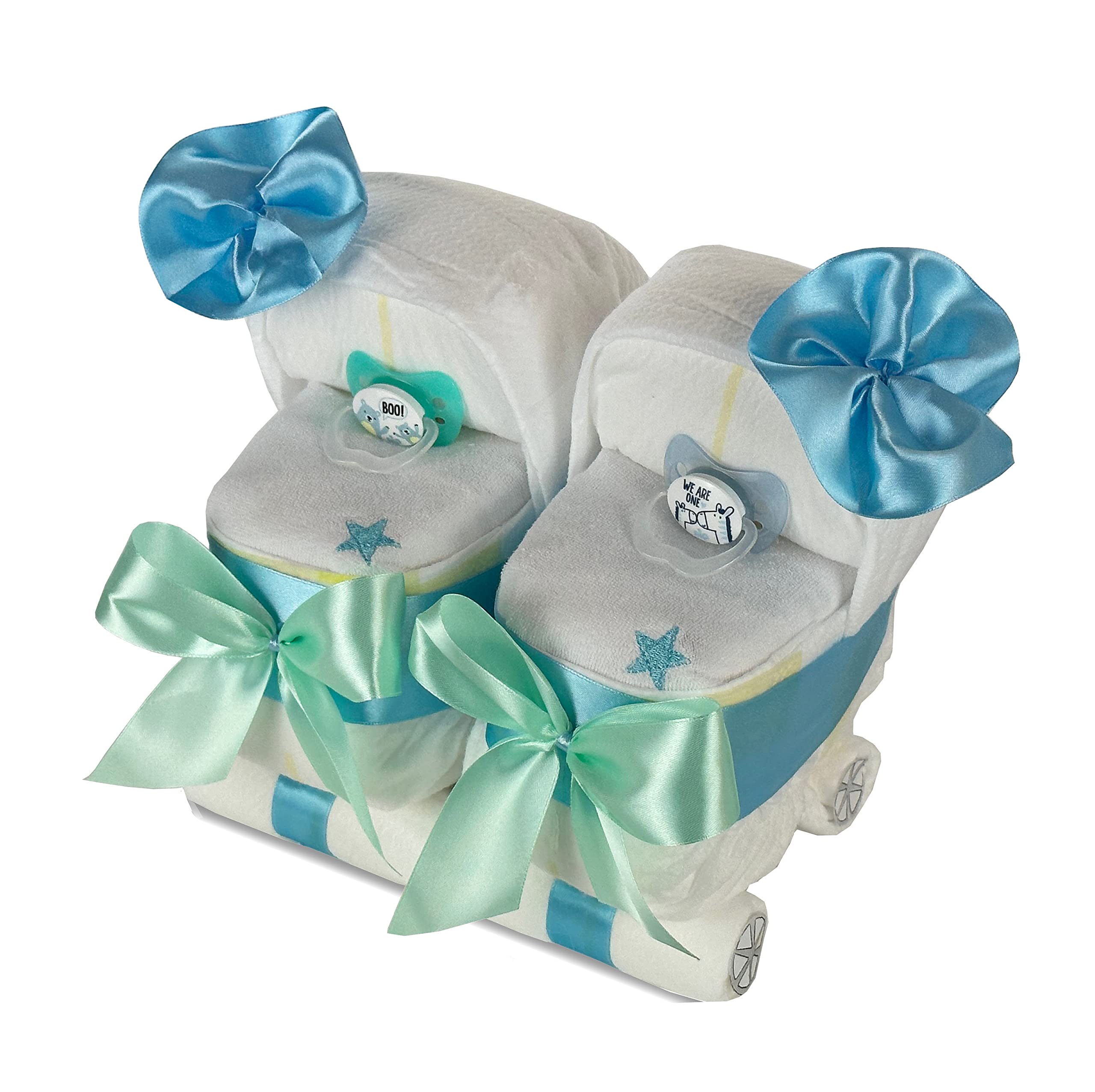 Tarta de pañales de color azul - Regalo para gemelos - Carrito de pañales para niños