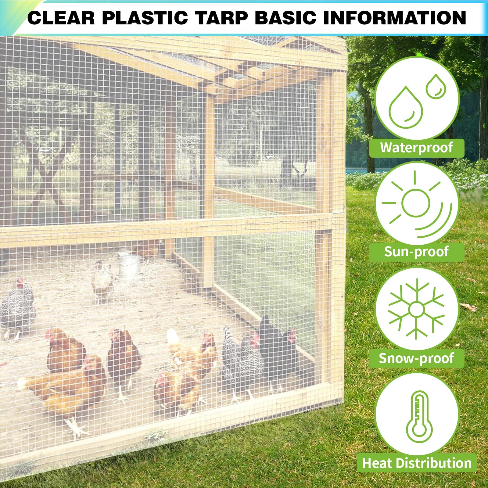 Clear Plastic Tarpaulin 16x26 Ft - Heavy Duty Waterproof Tarp With Grommets For Patio, Greenhouse, Chicken Coop