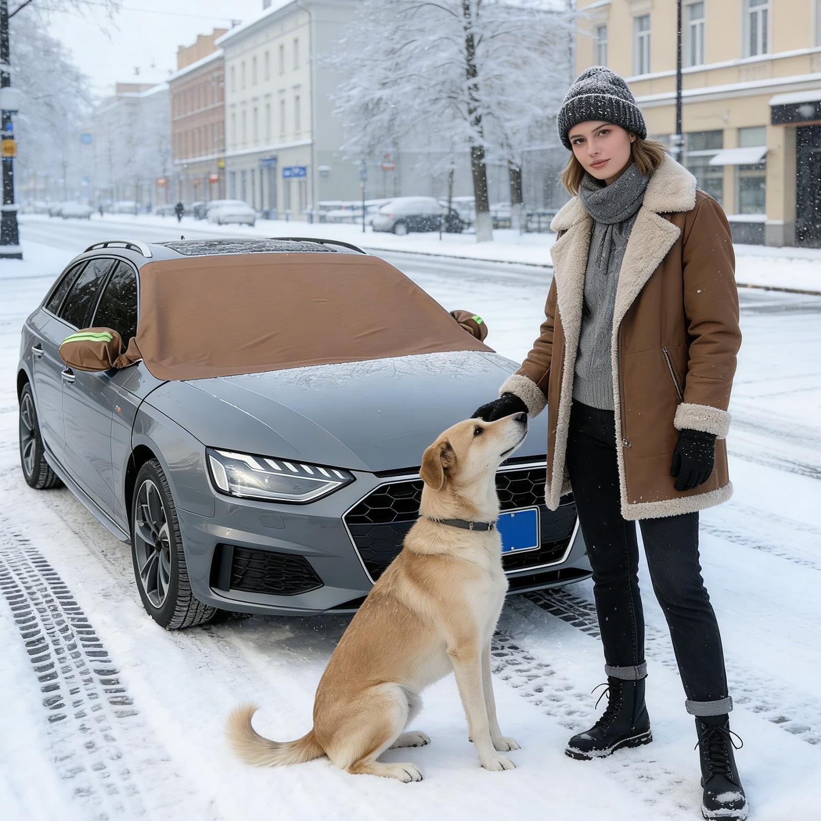 Housse Pare-brise Neige pour Voiture Anti-Vent En Cuir PU Imperméable Pour