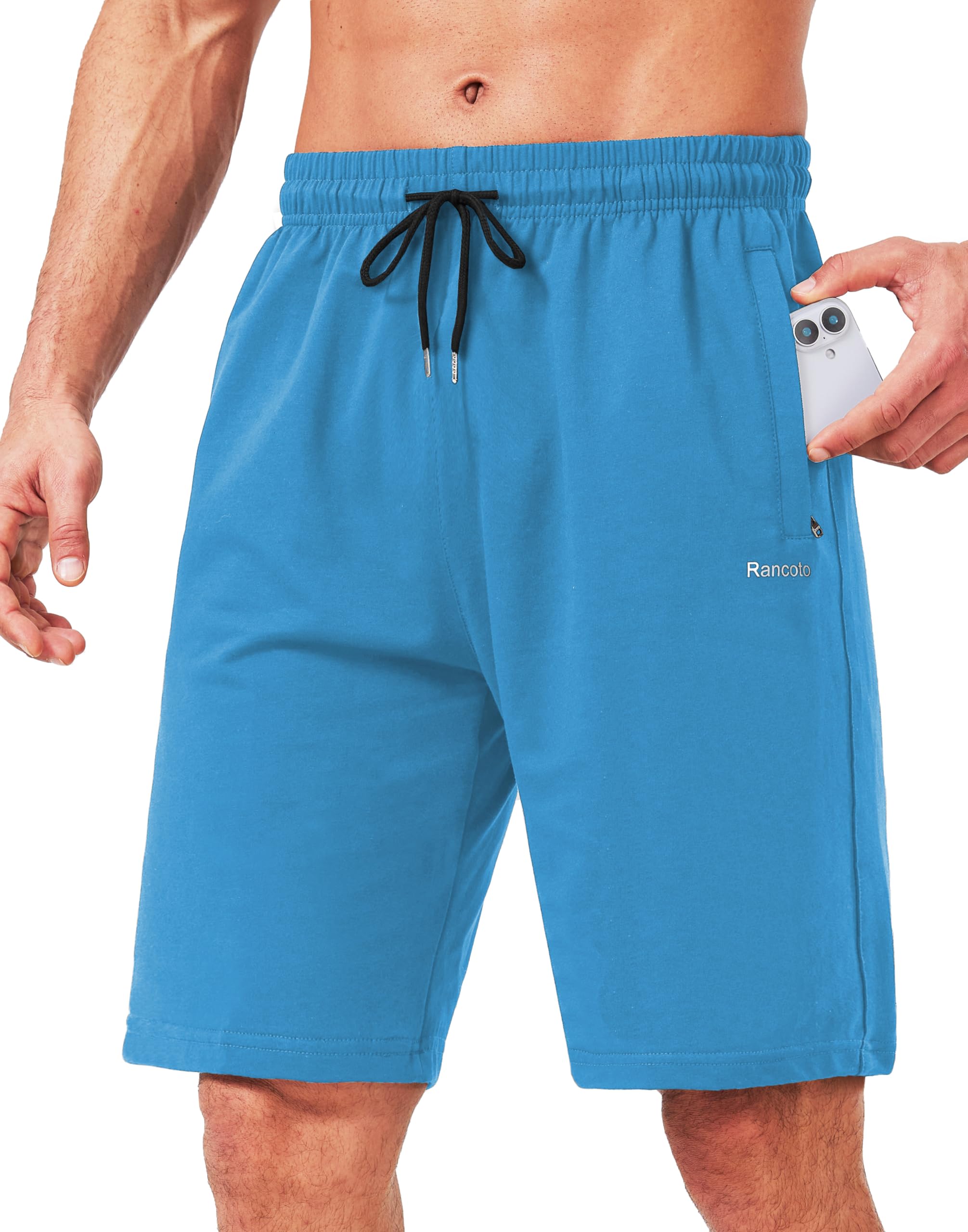 Mens Cotton Shorts Sweat Athletic Shorts for Men Lounge Gym Yoga Workout with Zipper Pockets