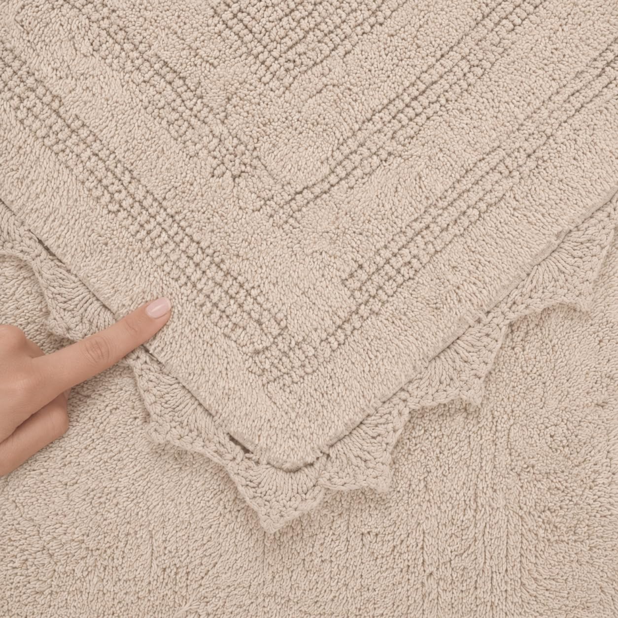 Royal Blaze Alfombra de baño reversible 100% algodón, viene con bucle y diseño copetudo con bordes de ganchillo, 2200 g/m², directamente desde el fabricante, alfombra de baño de secado rápido, beige,