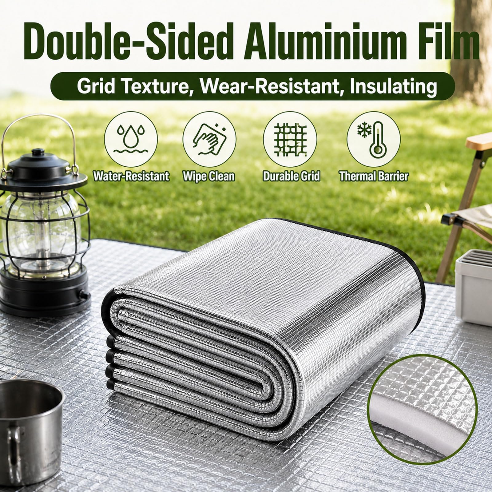 Esterilla Camping,Colchoneta de Espuma y Lámina Reflectante,Estera de Camping Térmica Aislante,esterilla térmica antihumedad,Plegable,Impermeable,para Exterior Playa Picnic Senderismo Viaje