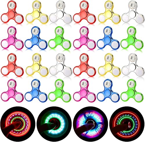 Woanger Paquete de 24 juguetes giratorios iluminados a granel, regalos de fiesta LED, spinner de mano que brilla en la oscuridad, suministros de