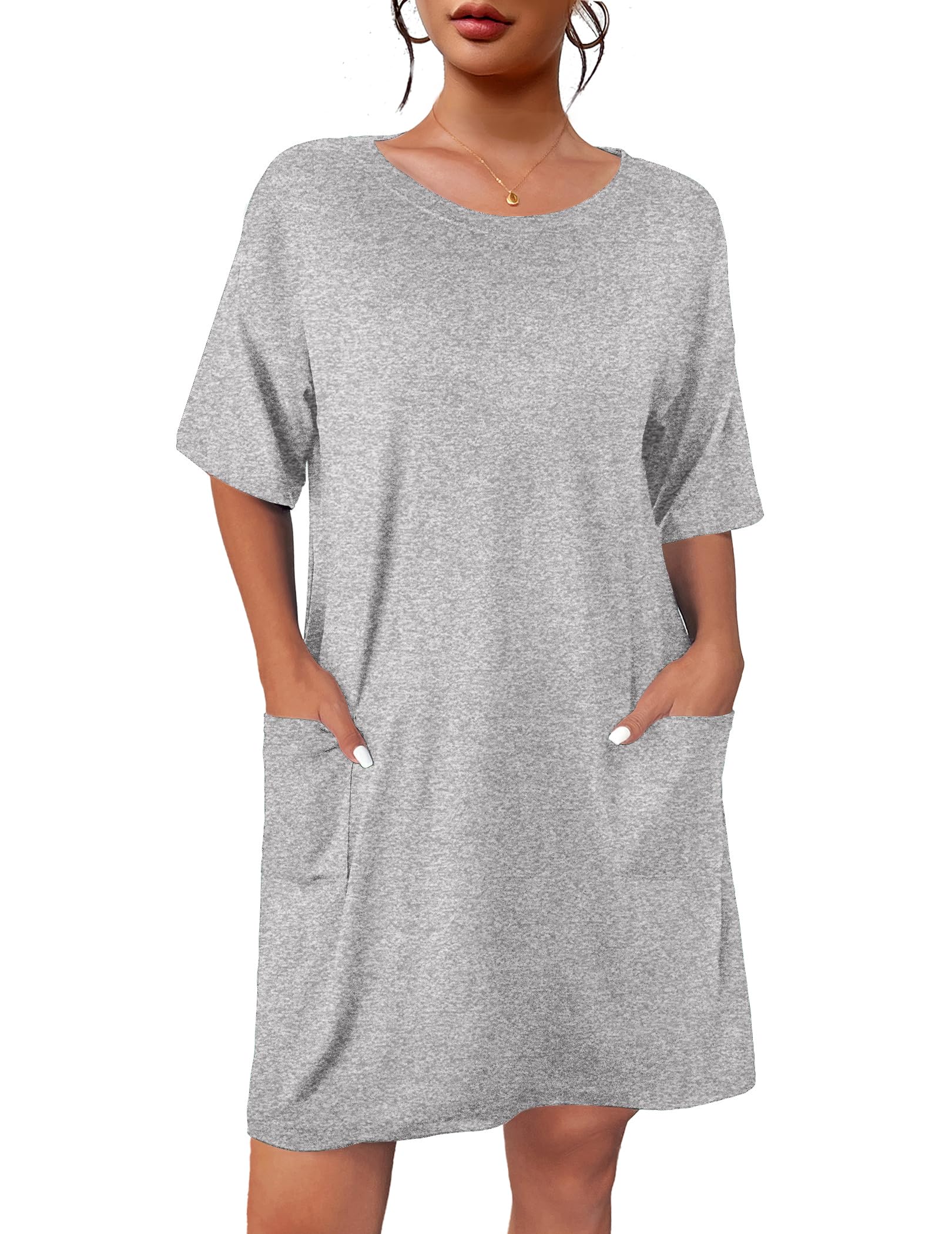 Ekouaer Sleep Shirts for Women Nightgown Short Sleeves T Shirt Night Dress Womans Nightgown with Pocket