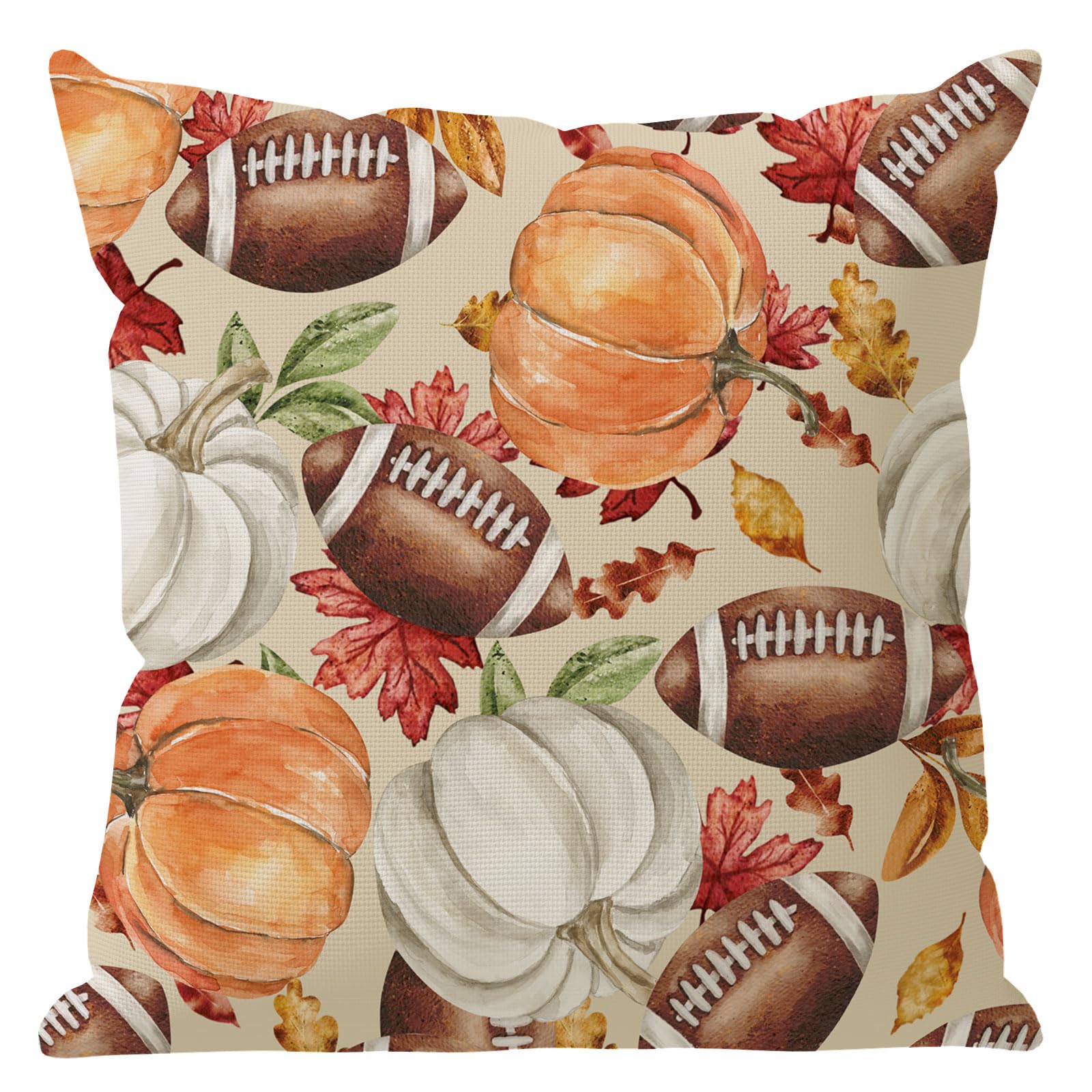 ZAEW Fall Pillow Covers Watercolor Pumpkins Footballs Maple Leaves Eucalyptus Leaves Throw Pillow Cases Thanksgiving Autumn Decorations for Farmhouse
