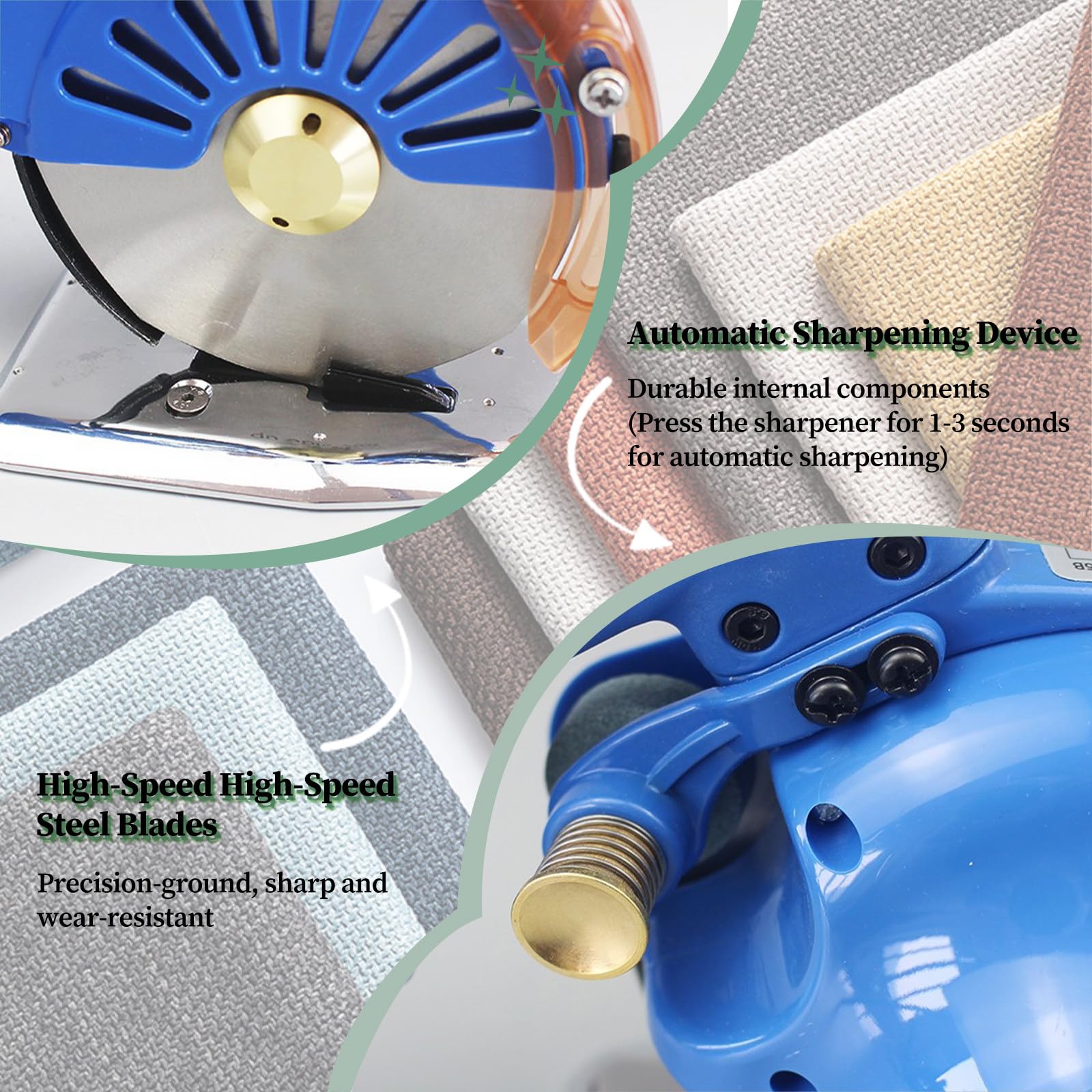 Cortadora eléctrica rotativa de Tela, inalámbrica, con Velocidad Ajustable y 5 configuraciones para Cortar algodón, Cuchilla eficiente de 100/110/125 mm sin Costuras.