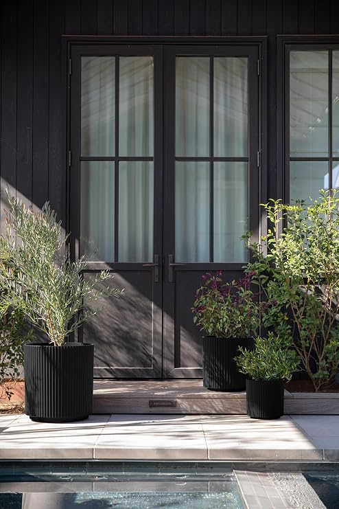 Veradek Demi Series Set of 3 Round Planters for Porch, Patio, Backyard | Durable Plastic-Stone Material | Modern Decor for Tall Plants, Flower