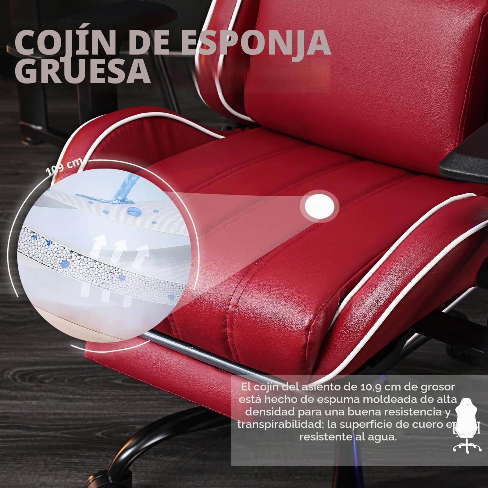 Sillas Gaming con Reposapies, Silla Gamer Adulto con Respaldo Lumbar, Silla Escritorio Gaming Ajustable en Altura, Silla Ordenador en Piel Sintética, Gama Alta, Rojo