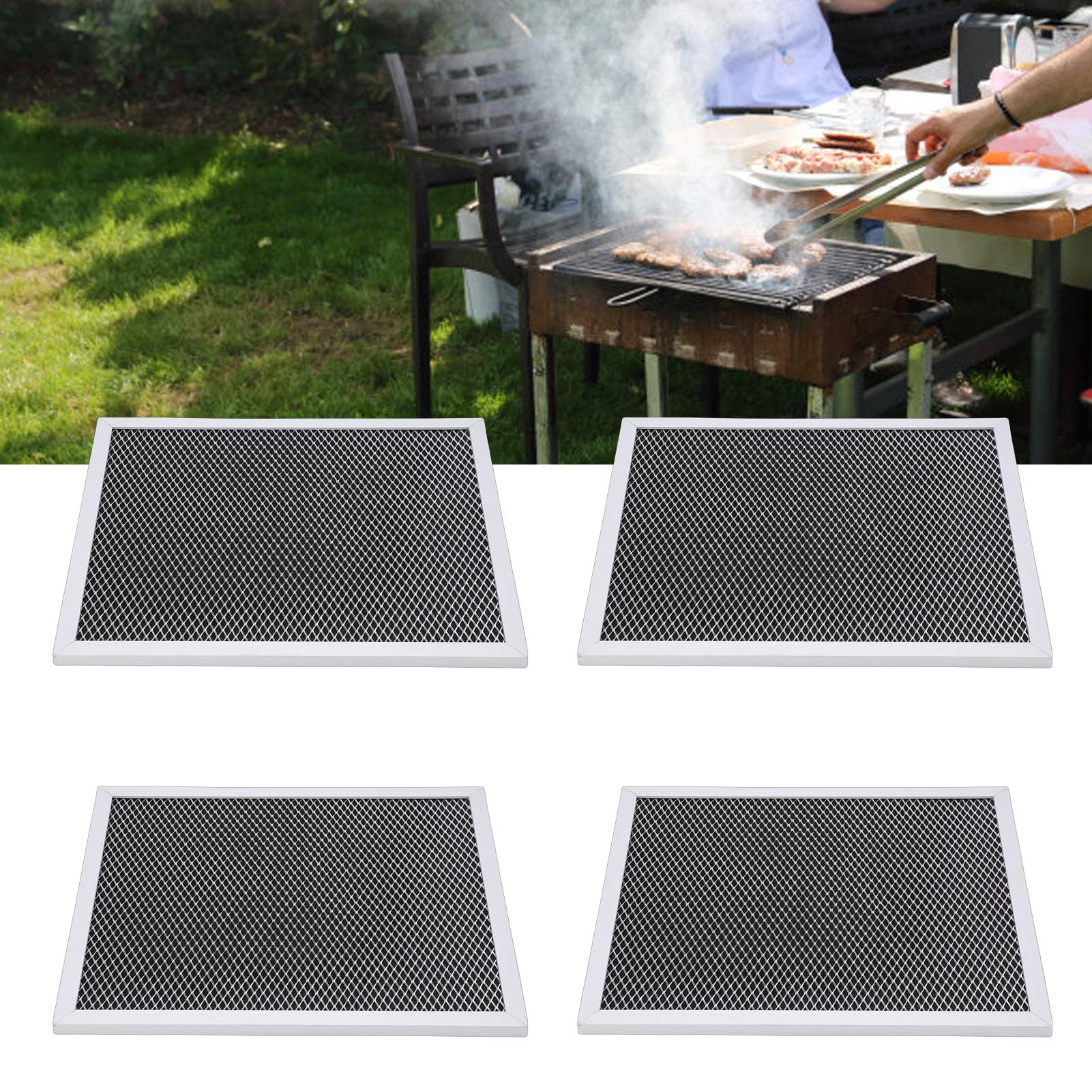 Muiltvoe 4PCS Range Hood Filter, Aluminum Carbon Fiber Grease Filter Replacement