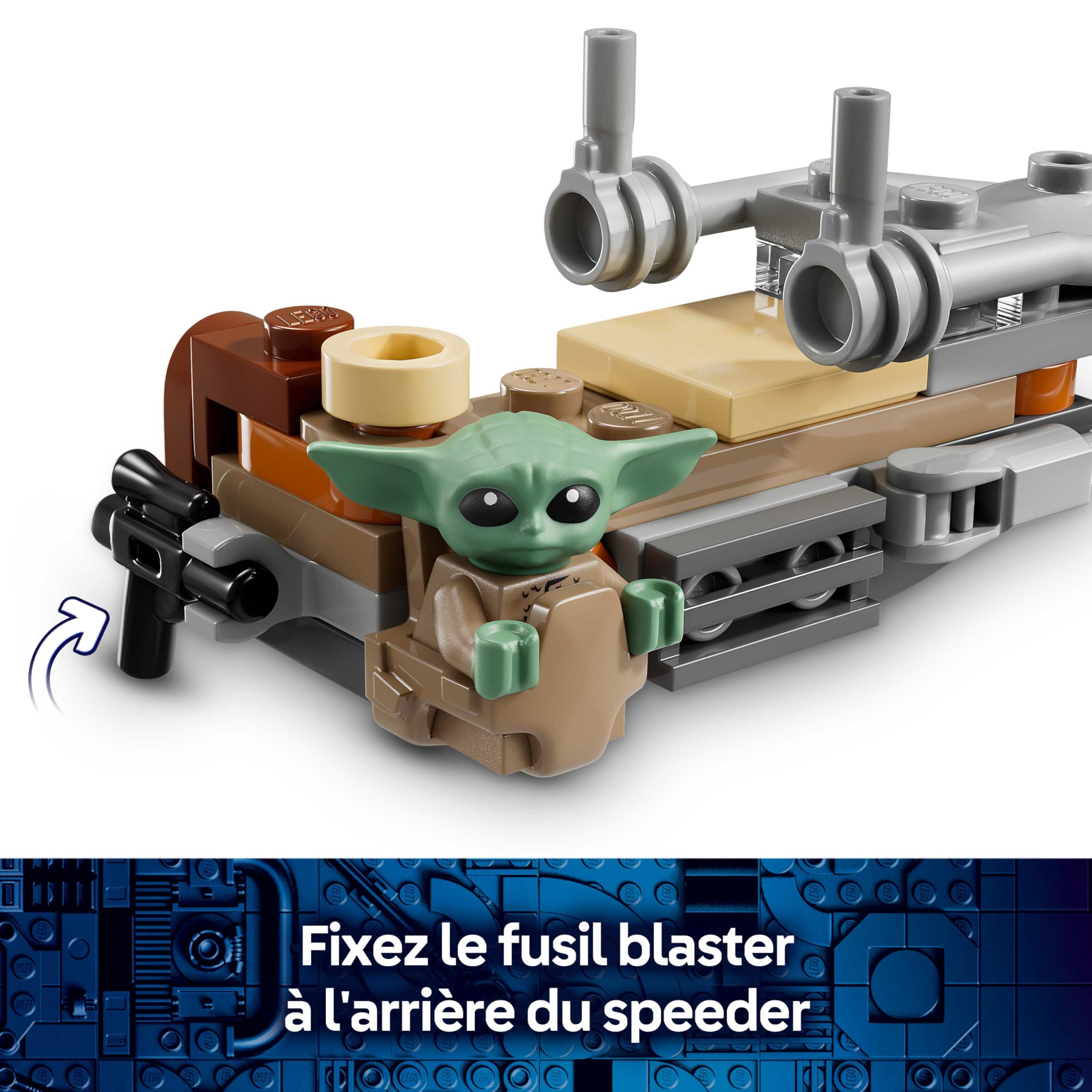 LEGO Star Wars 75436 Le Speeder Bike du Mandalorien et Grogu - Jouet de Construction - Figurine de Grogu & Minifigurine de Din Djarin avec Blaster - Cadeau d'anniversaire pour Garçon dès 6 Ans & Fans