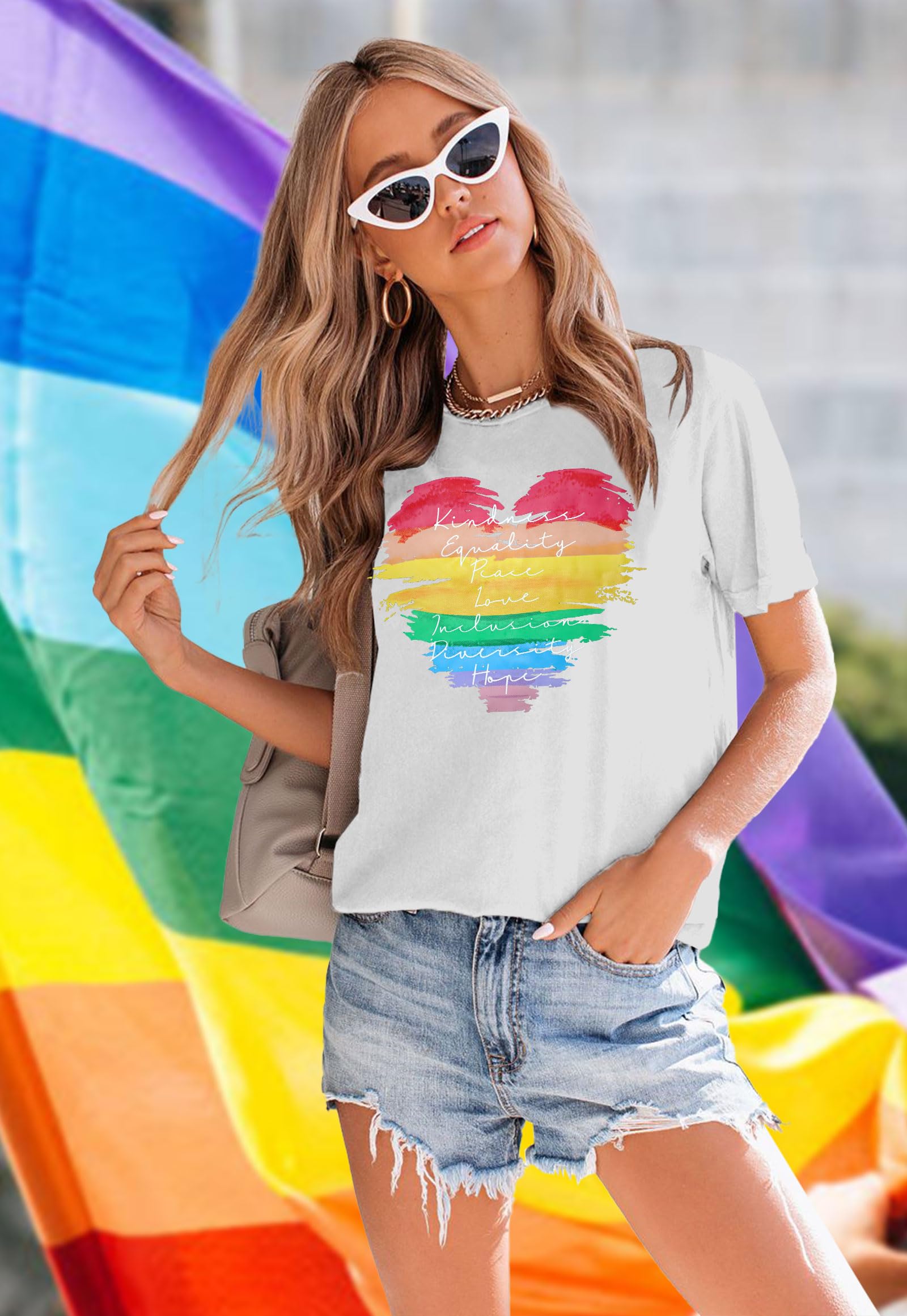 tiorhooe Pride Shirt Damen Regenbogen Print Tshirt Frauen Gay LGBT Gay Pride Kurzarm Top
