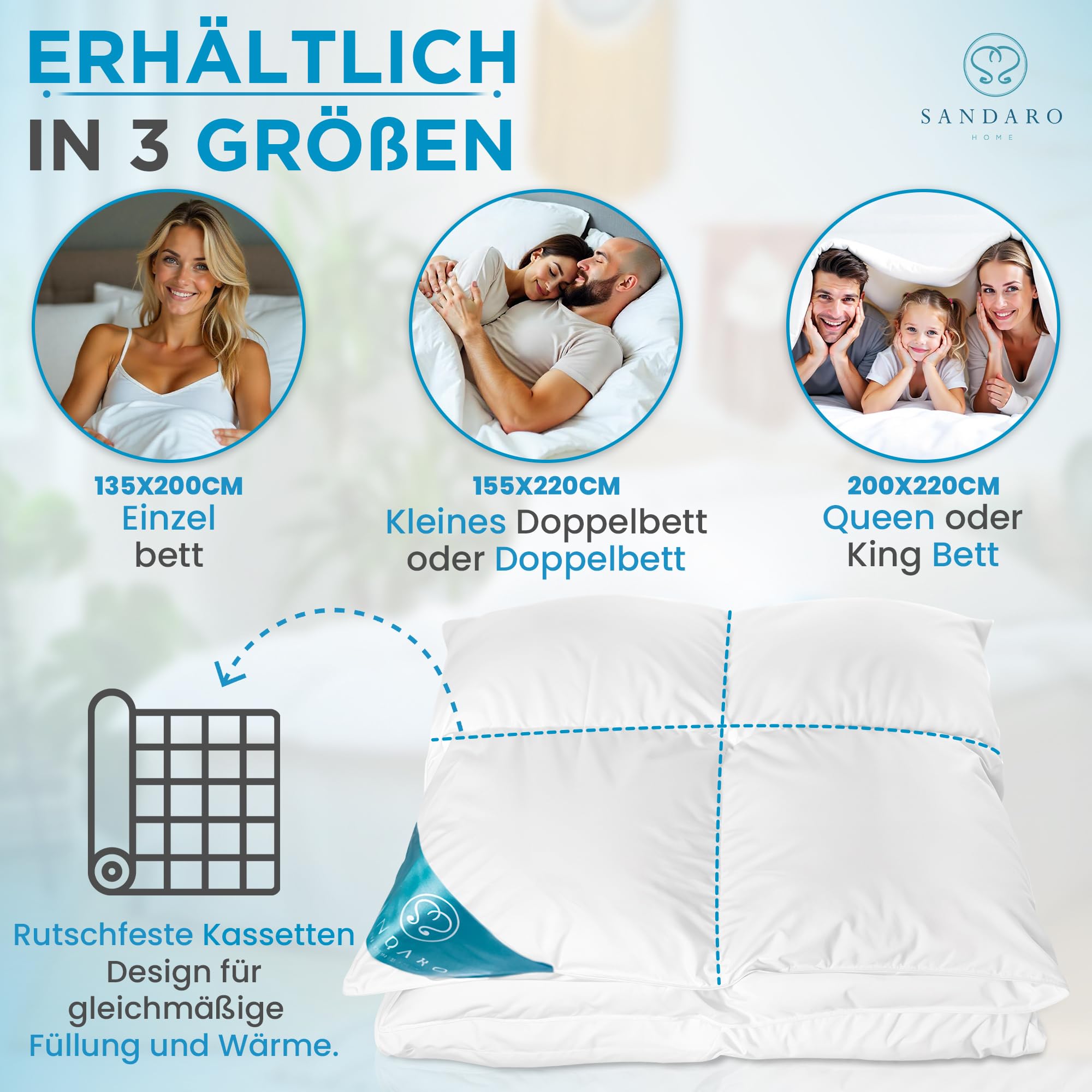 Daunendecke 200x220 mit 70% Daunen 30% Federn | Bezug aus Baumwolle | Warme Decke, Winterdecke | Bettdecke Daunen | Bettdecke 200x220 Winter | 100% Natur | Öko-Tex Zertifiziert (1800gr)