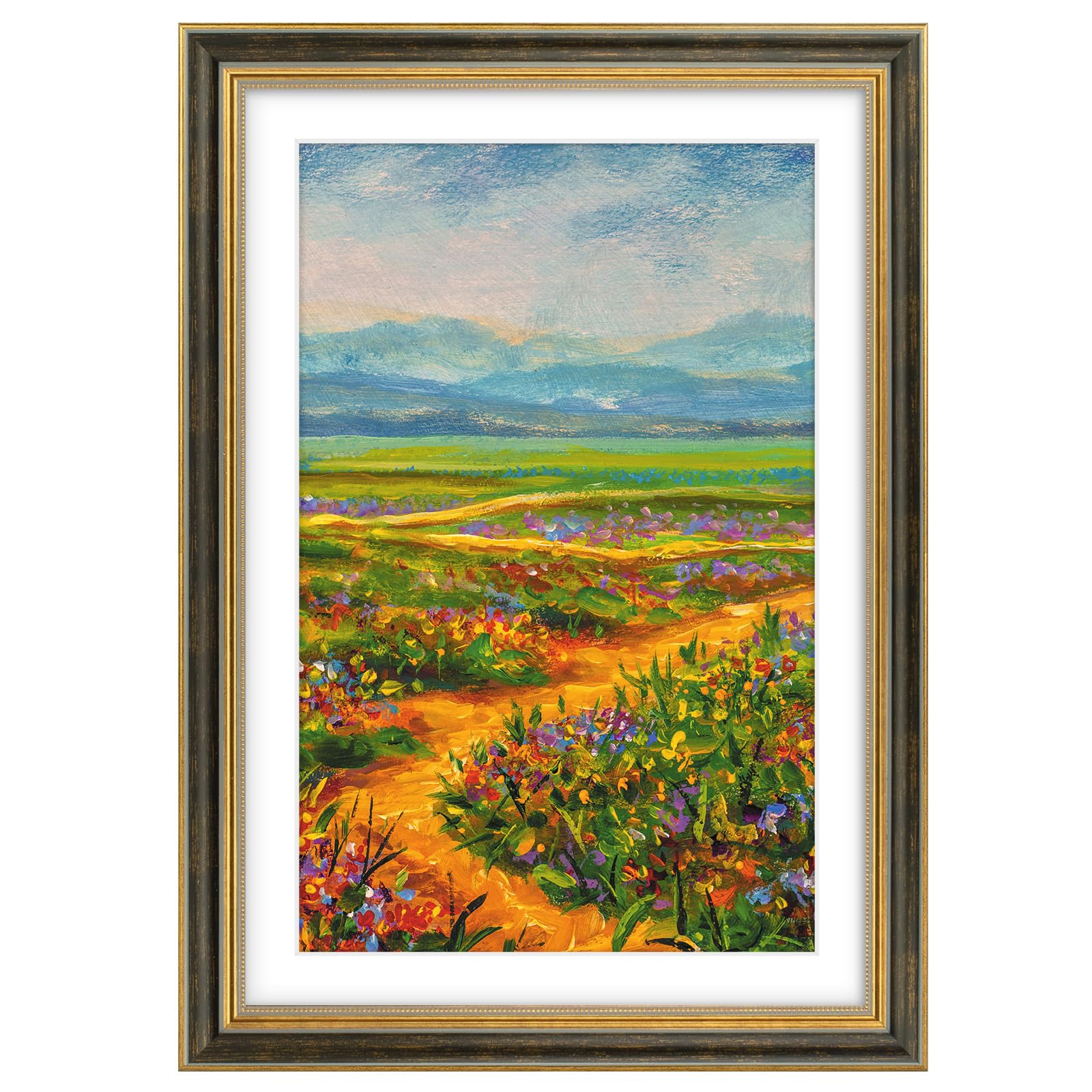 Golden State Art,13x19 Ornate Picture Frame with White Mat for 11x17 Photo or Display 13x19 Print without Mat Color Black Gold (Plexiglass Front)