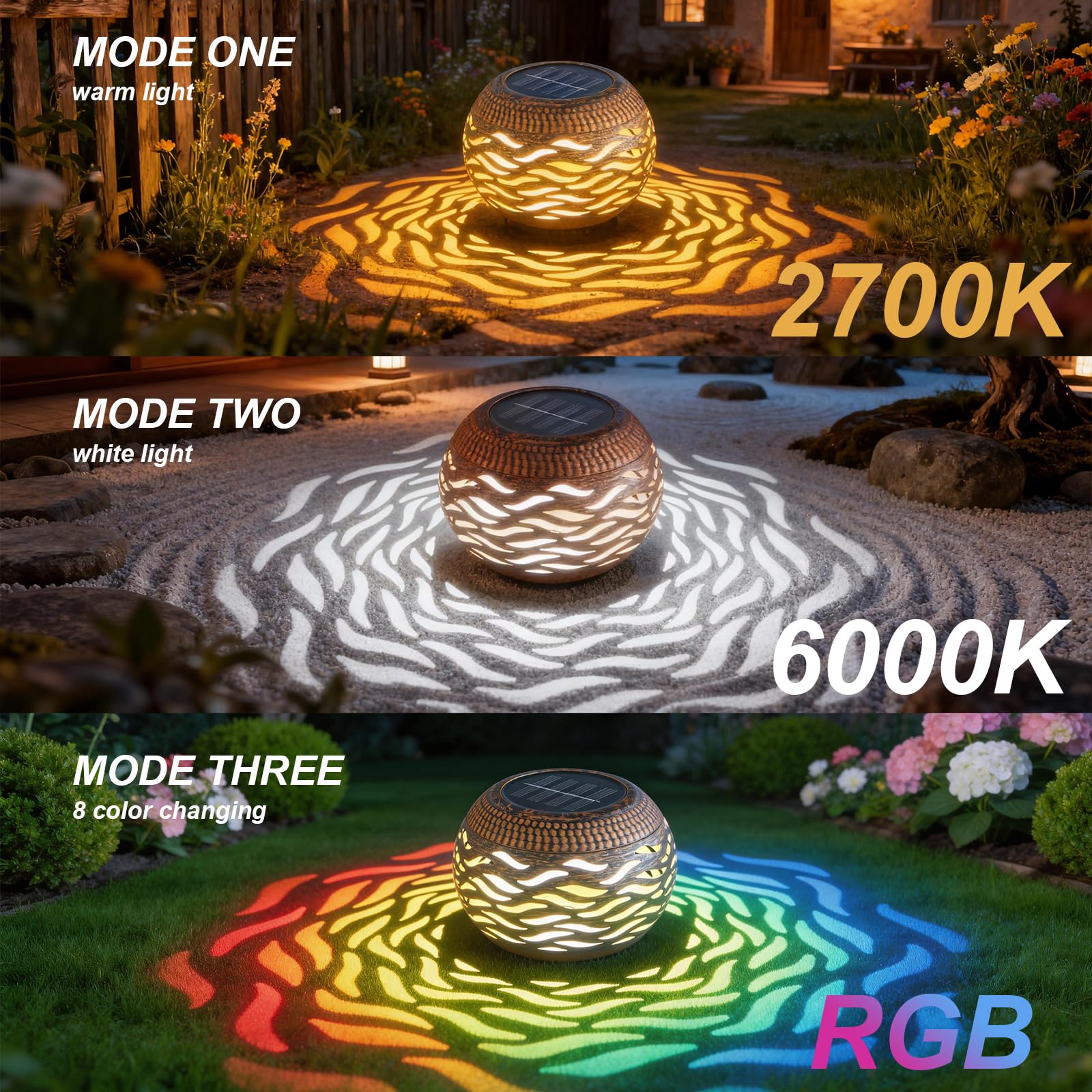 Solar Lanterns Outdoor Waterproof,3 Mode Retro Metal Solar Lantern Lights - 8 Color Changing Decorative Table Lantern Gifts for Women- Garden Yard Patio Outside & Indoor Tabletop Decor 2 Pack - 3