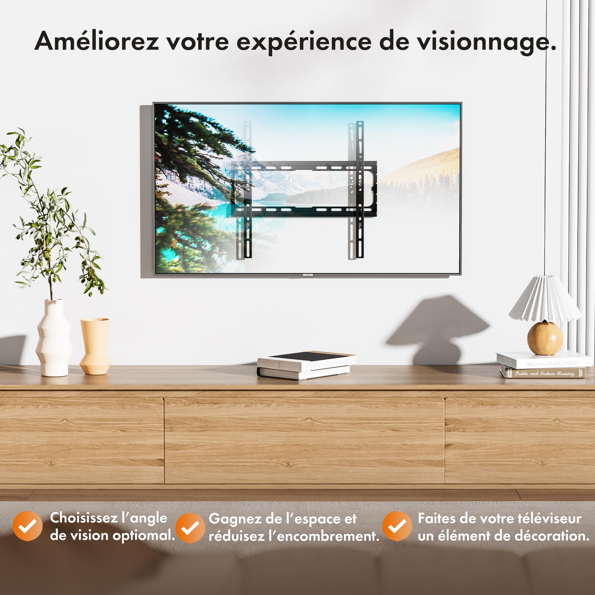 VonHaus Support Mural TV Ultrafin pour Écrans 32-70" - Support TV Mural avec Niveau à Bulle - Capacité de 45 kg - VESA Max : 400 x 400 mm