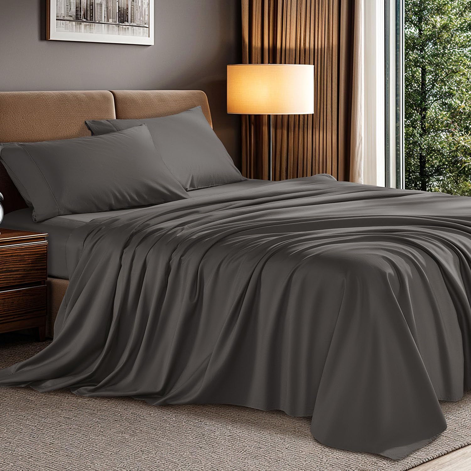 100 Long Staple Egyptian Cotton Sheet Set 4-Piece 1000 Thread Count King Bed Sheets Deep Pocket 16 Inch