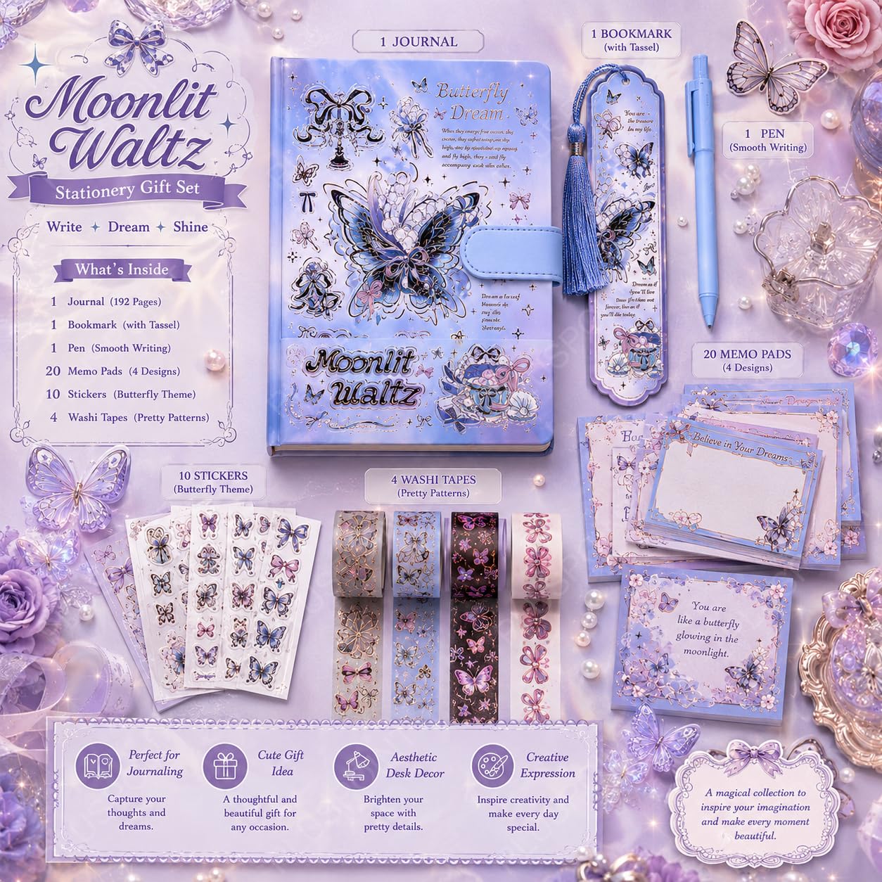 Butterfly Scrapbook Kit for Girls - Kawaii Stationery Gift -5