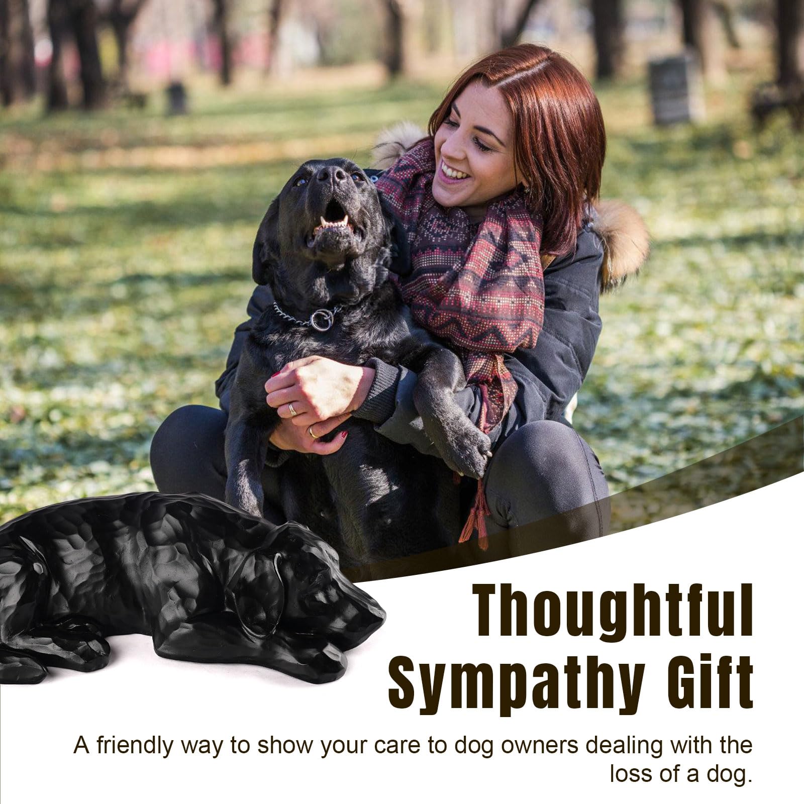 Regalo commemorativo per cani - Urna per ceneri in resina scolpita, regalo di simpatia per la perdita di un cane, ricordo commemorativo per animali domestici (Nero)