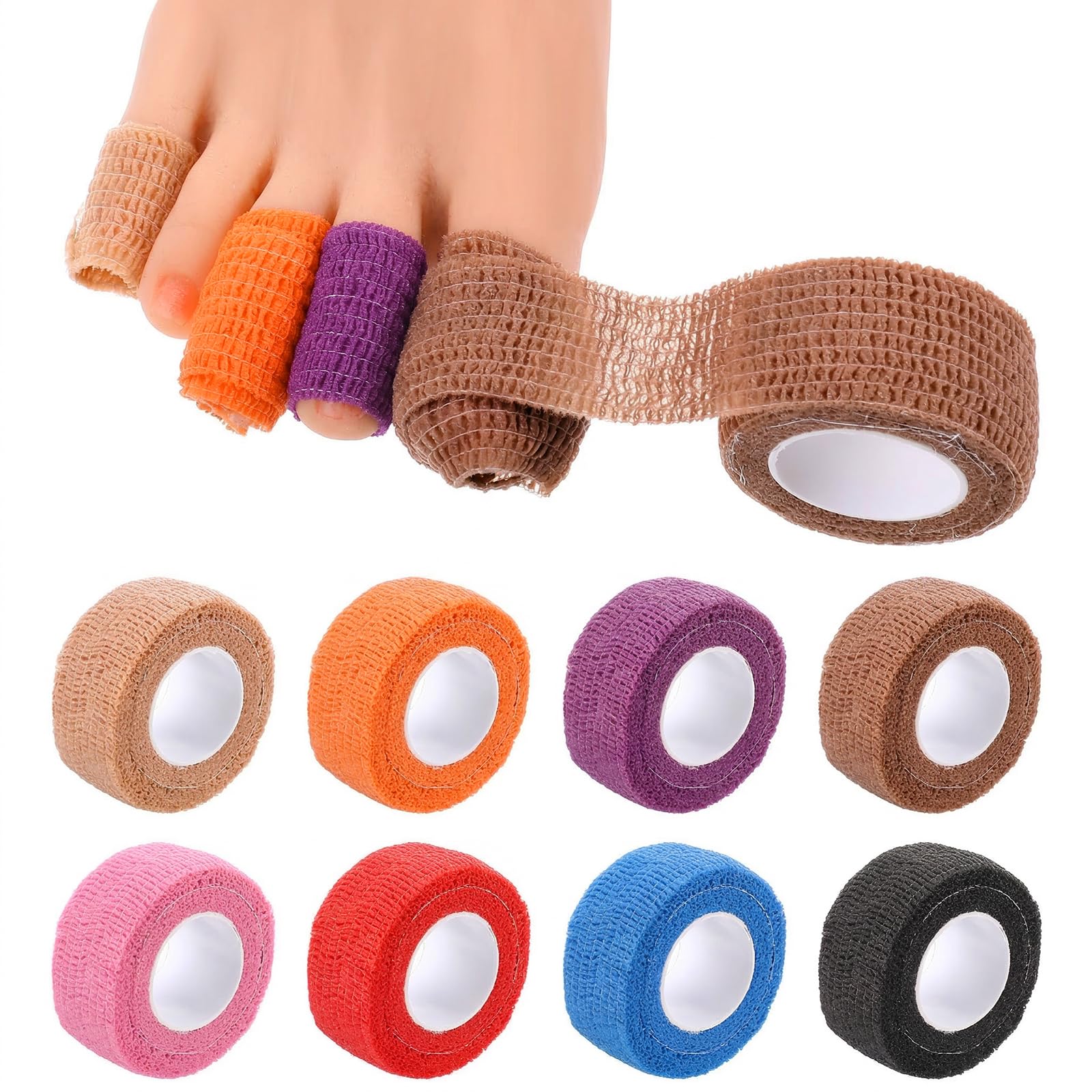8 Rolls 1 inch Big Toe Protectors Bandage, Self Adhesive Toe Covers Guards for Men Women Runners Pain Relief Broken Little Toenail Tape for Thumb Finger Wrist Ankle Vet Wrap (Skin Color) — Amazon image 8