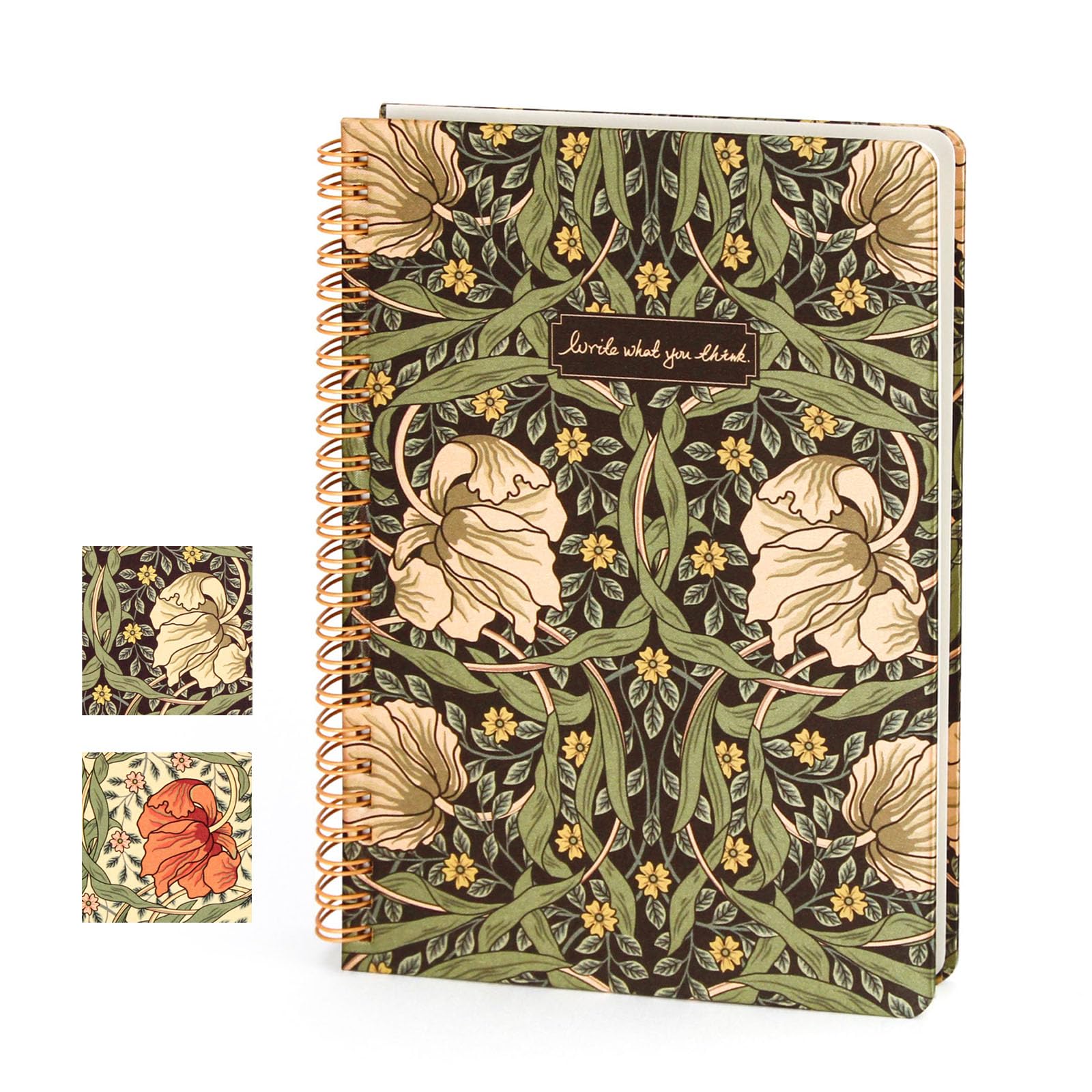 WETLOTE Spiral Notebook A5 Lined, 160 Pages, 80 gsm โ Fabric Cover with Gold-Coloured Print (Floral, Feather or Coffee Cup Design), Notebook for School, Office & Travel