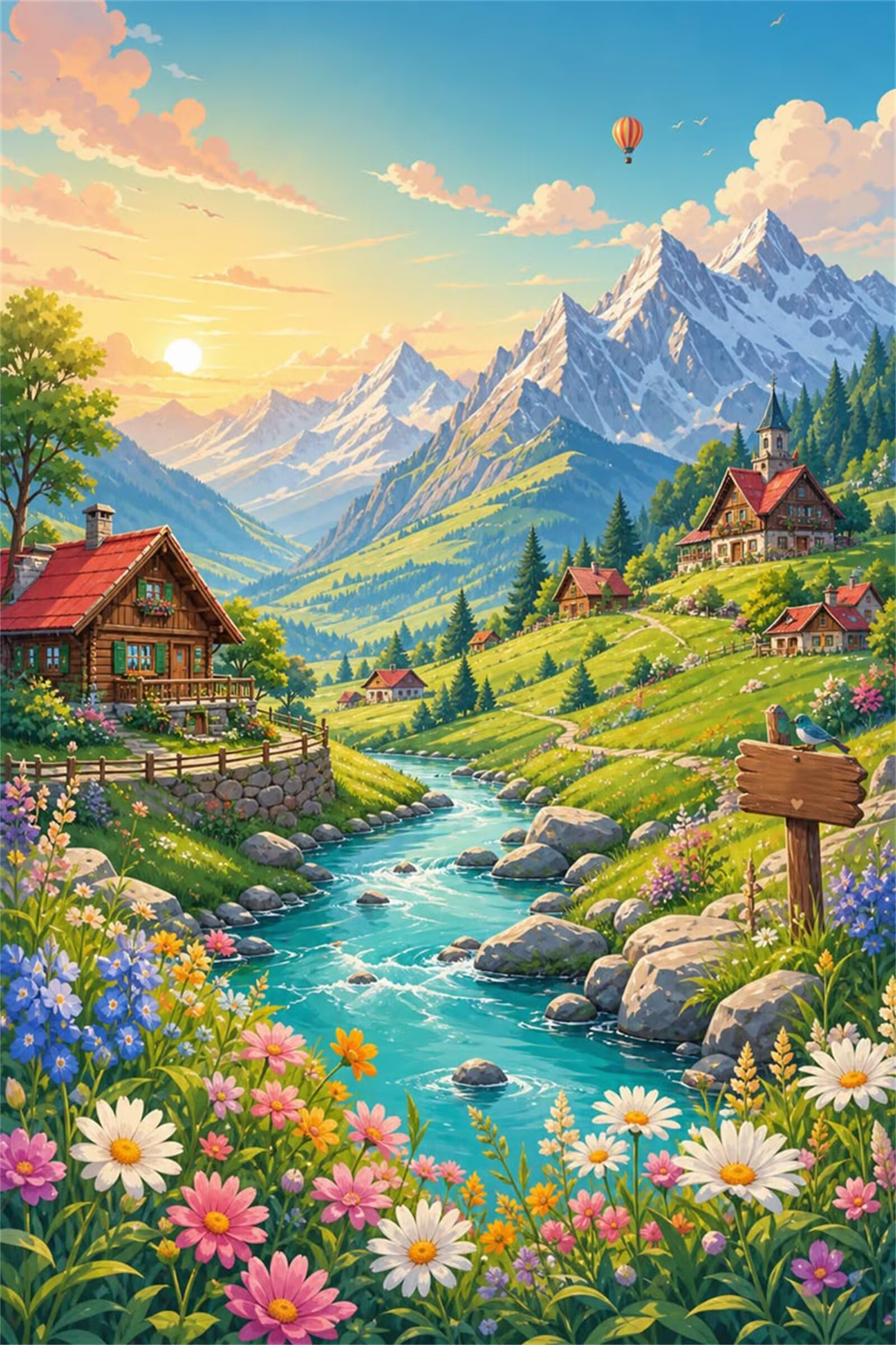 Puzzle dla dorosłych, 1500 sztuk, wymagające łamigłówki, gry logiczne dla całej rodziny, świąteczny prezent dla przyjaciół w pięknym opakowaniu (wiejskie kwiaty rzeki)