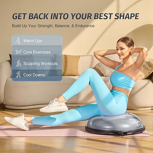 Miniatura 5 de ZELUS Bola de equilibrio de 25 pulgadas  Media pelota inflable de ejercicio de 660 libras con base antideslizante  Equipo de entrenamiento de fuerza