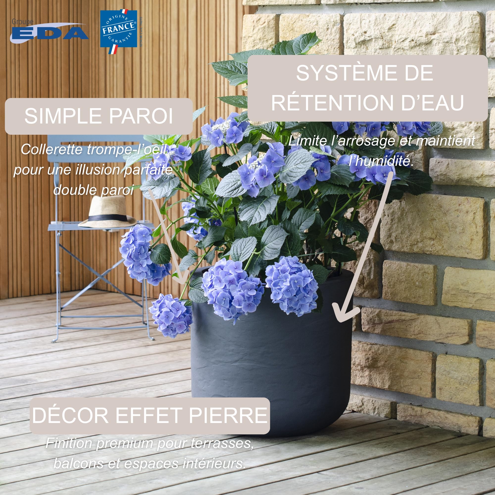 Pot de fleurs rond en plastique EDA VOLCANIA UP 40 cm