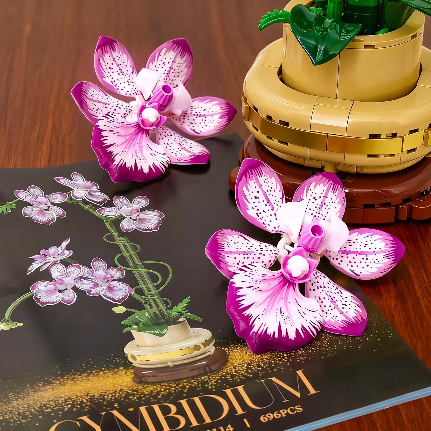 Orchid Flowers Building Block Sets, Compatible with Lego 853792 Accessory, Artificial Plant, Botanical Collection for Home, Kitchen, Desk Decor, Best Gift for Mom, Kids, 4+(Purple 697Pcs)