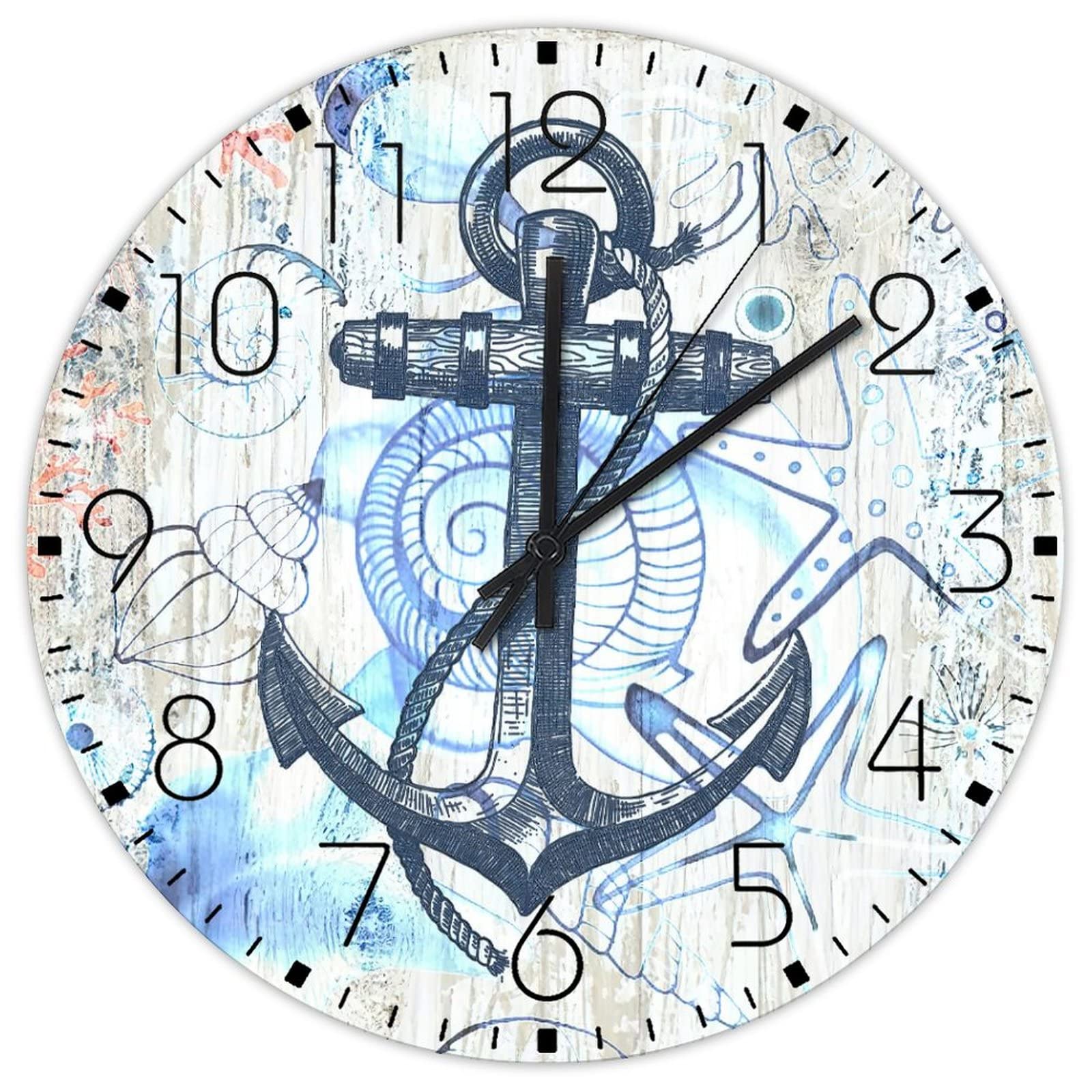 Fini le tic-tac avec cette horloge murale ancre nautique ronde en bois rétro