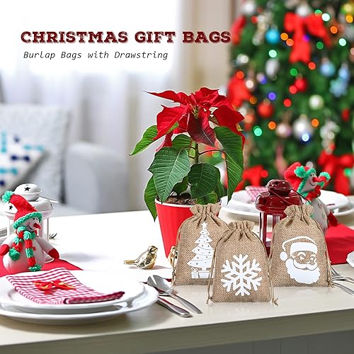 Miniatura 6 de 24 bolsas de regalo de Navidad de 4 x 5.5 pulgadas, búfalo a cuadros, cordón, muñeco de nieve, copo de nieve, alce, Papá Noel, reutilizables,